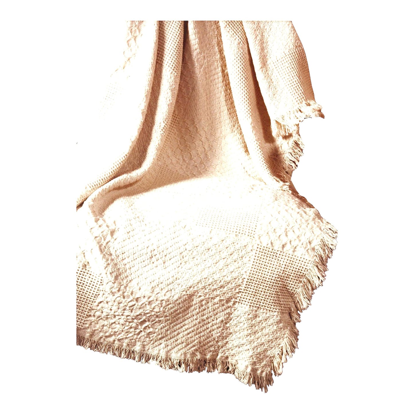 CozyTextured Natural Fringed 2-Layer Throw Blanket, 46x60 Inch