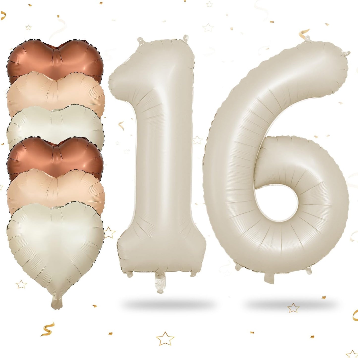 Cream 16 Inch Number and Heart Balloons for 16th Birthday