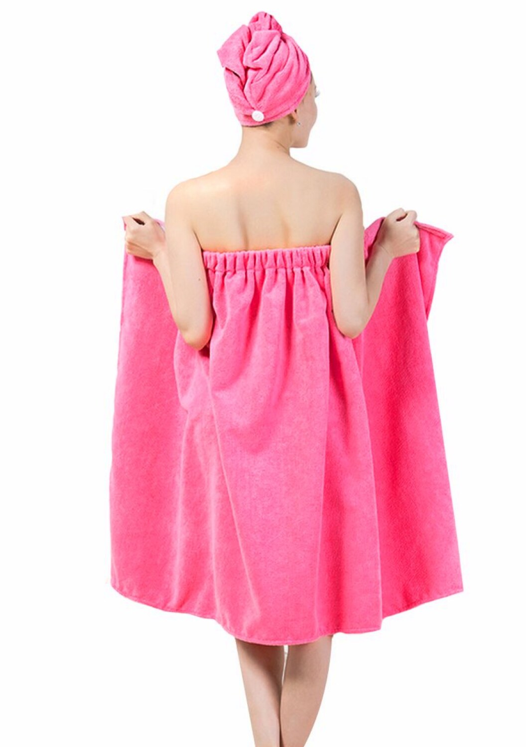 Women Microfiber Bath Towel Wrap Hair Turban Pink 150x90cm