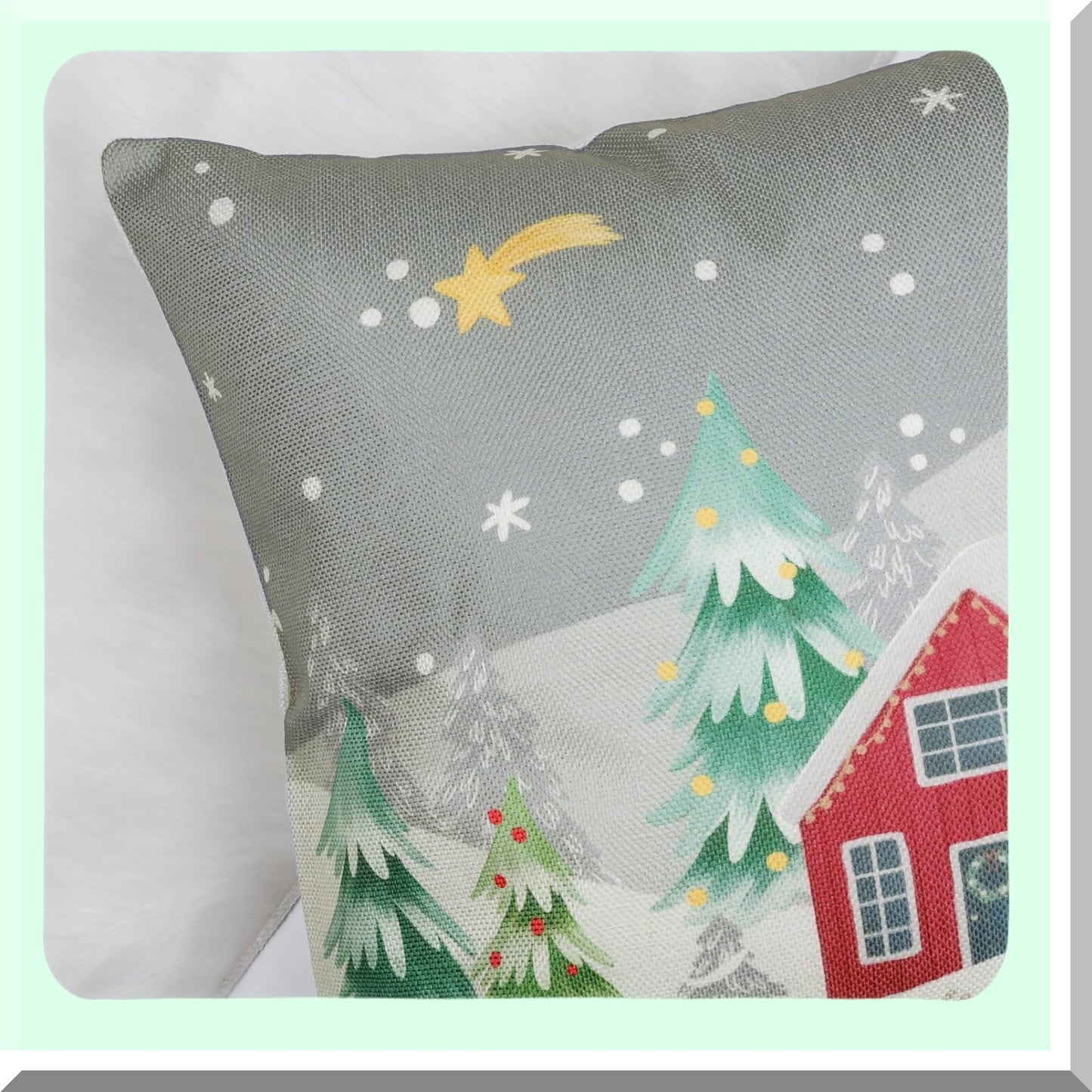 Winter Wonderland Holiday Pillow Covers - Set of 4 Snowy Pine Tree Snowman Reindeer Decorative Pillows for Couch Sofa Bed - 18x18 Inch Grey Snowflake Theme