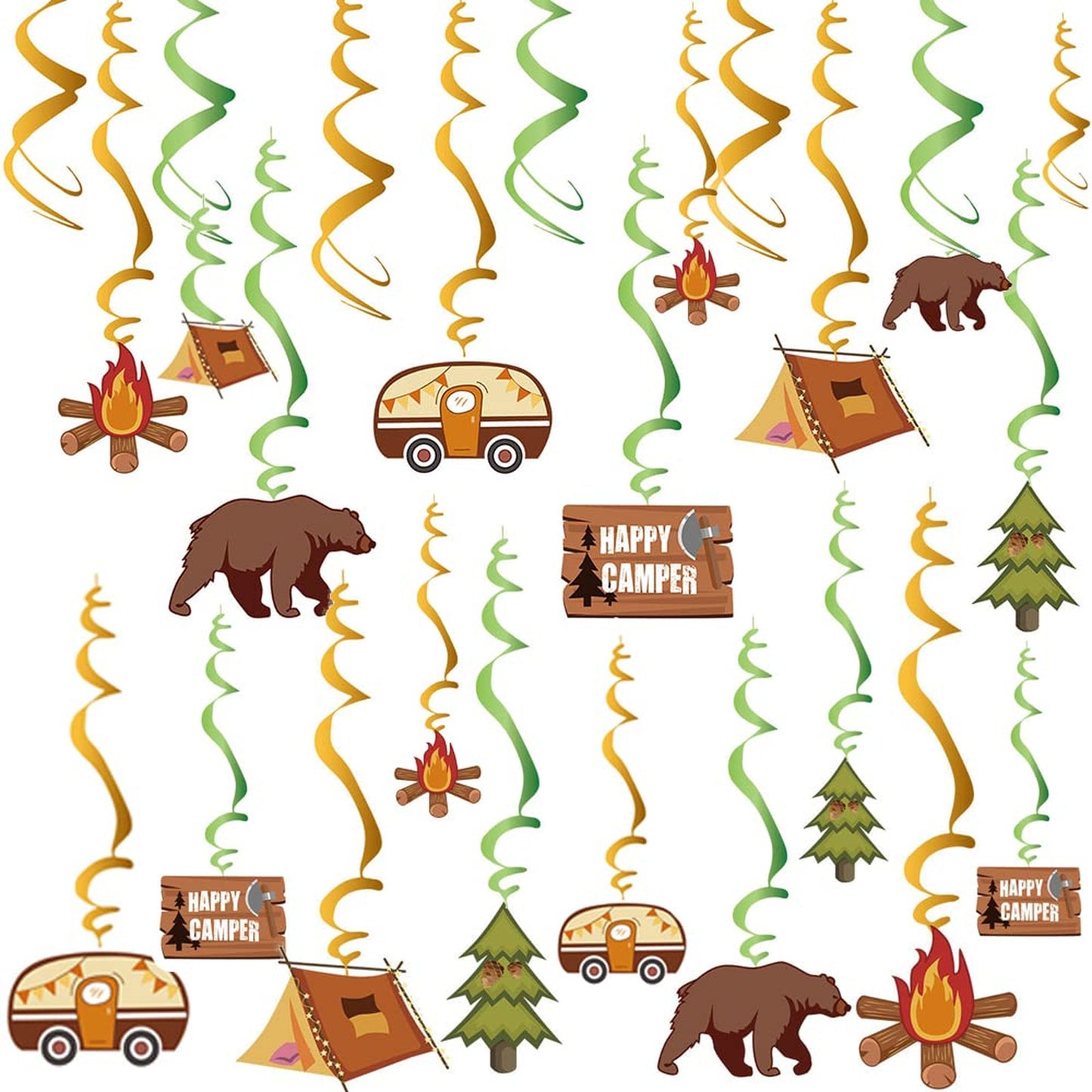 Adventure Bears Party Swirls - Fun Camping Theme Decorations for Kids Birthday Parties! Set of 36 Hanging Swirls to Create a Happy Camper Atmosphere.