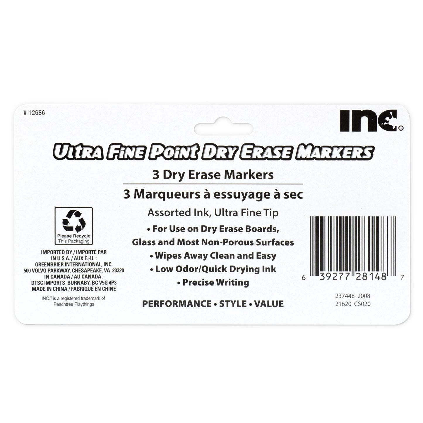 Inc. Ultra Fine-Point Dry Erase Markers, 3-ct. (Pack of 36)