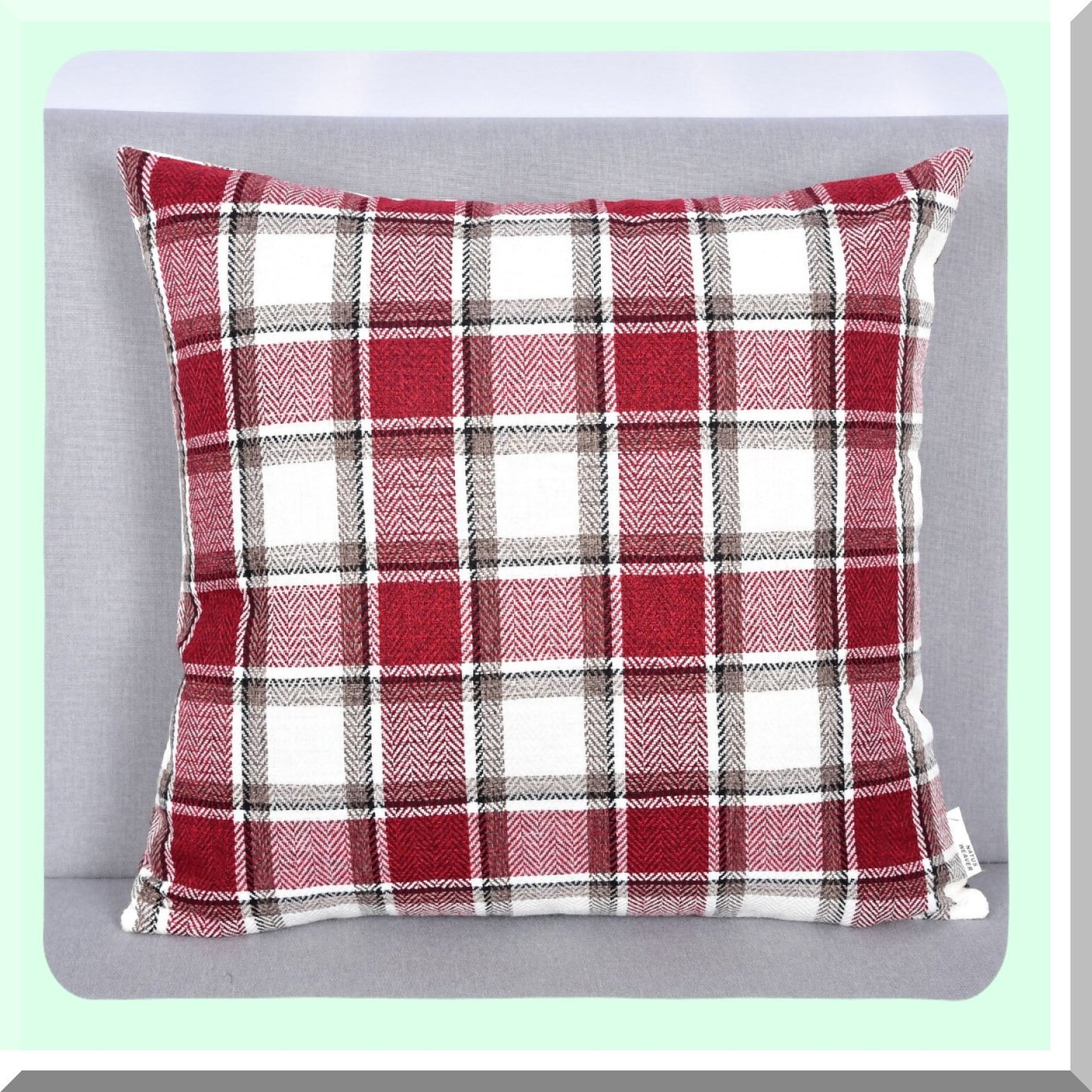 Burgundy White Checker Linen Pillowcase Set - Soft Square Decorative Throw Cushion Cover with Hidden Zipper for Sofa - 20" x 20 - Pack of 2