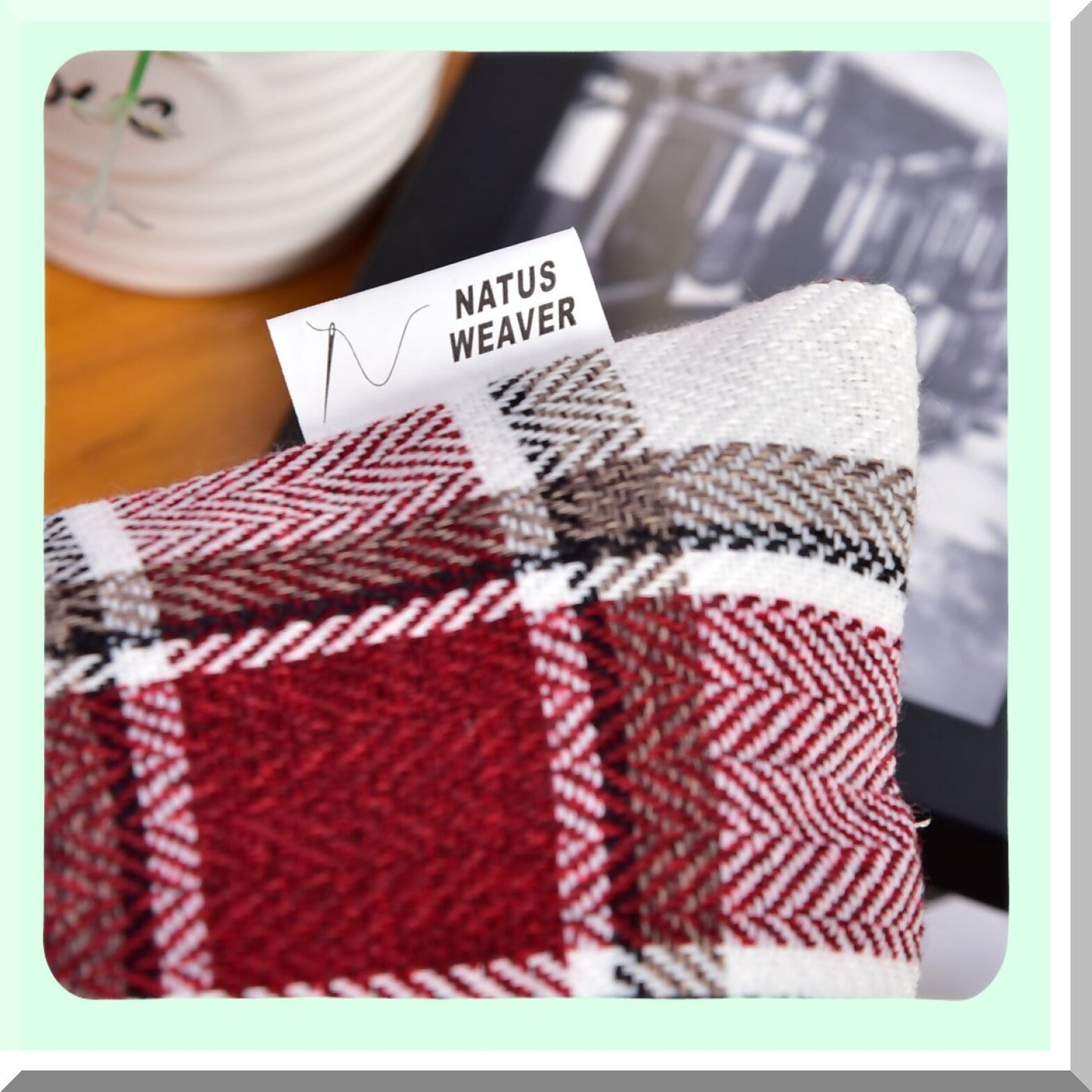 Burgundy White Checker Linen Pillowcase Set - Soft Square Decorative Throw Cushion Cover with Hidden Zipper for Sofa - 20" x 20 - Pack of 2