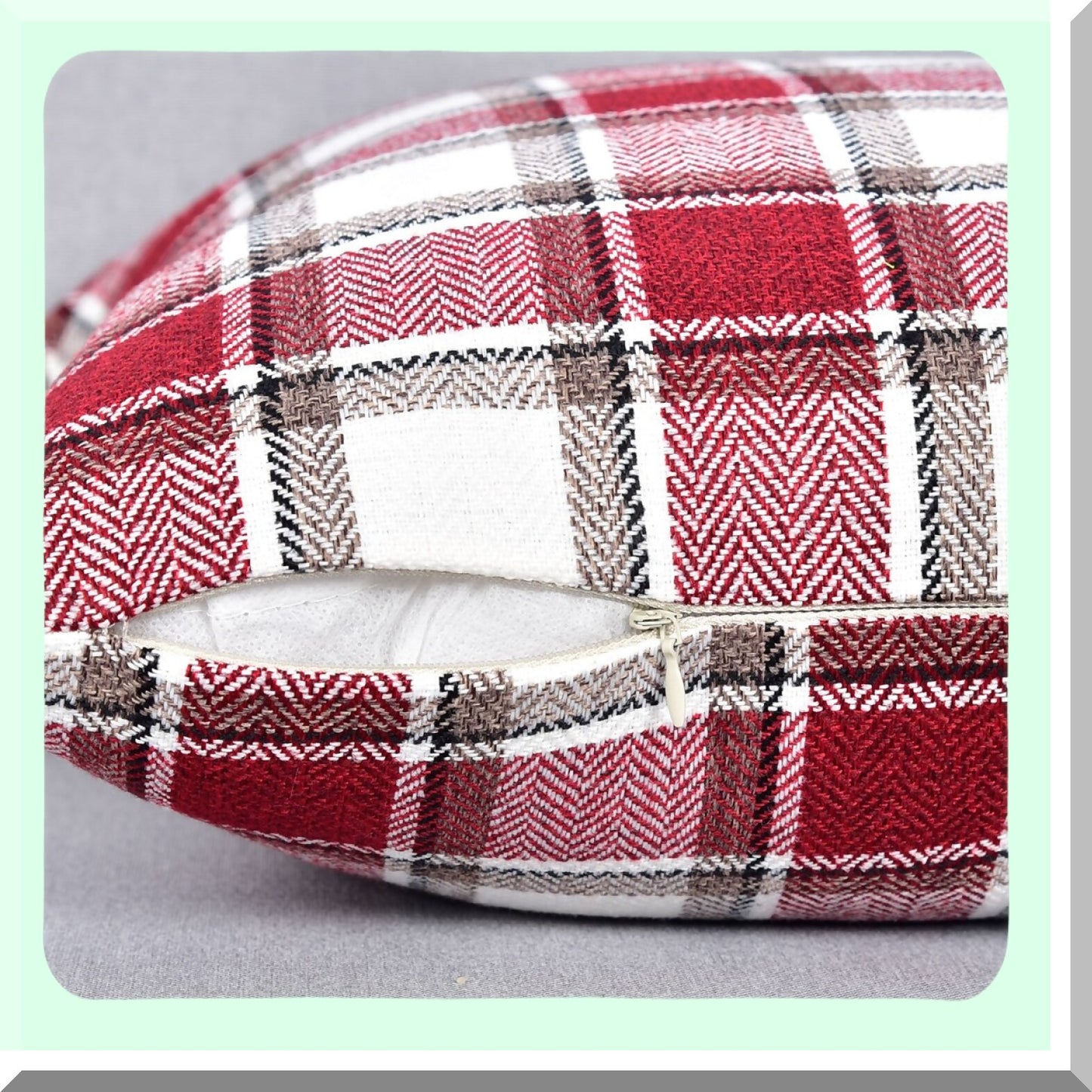 Burgundy White Checker Linen Pillowcase Set - Soft Square Decorative Throw Cushion Cover with Hidden Zipper for Sofa - 20" x 20 - Pack of 2