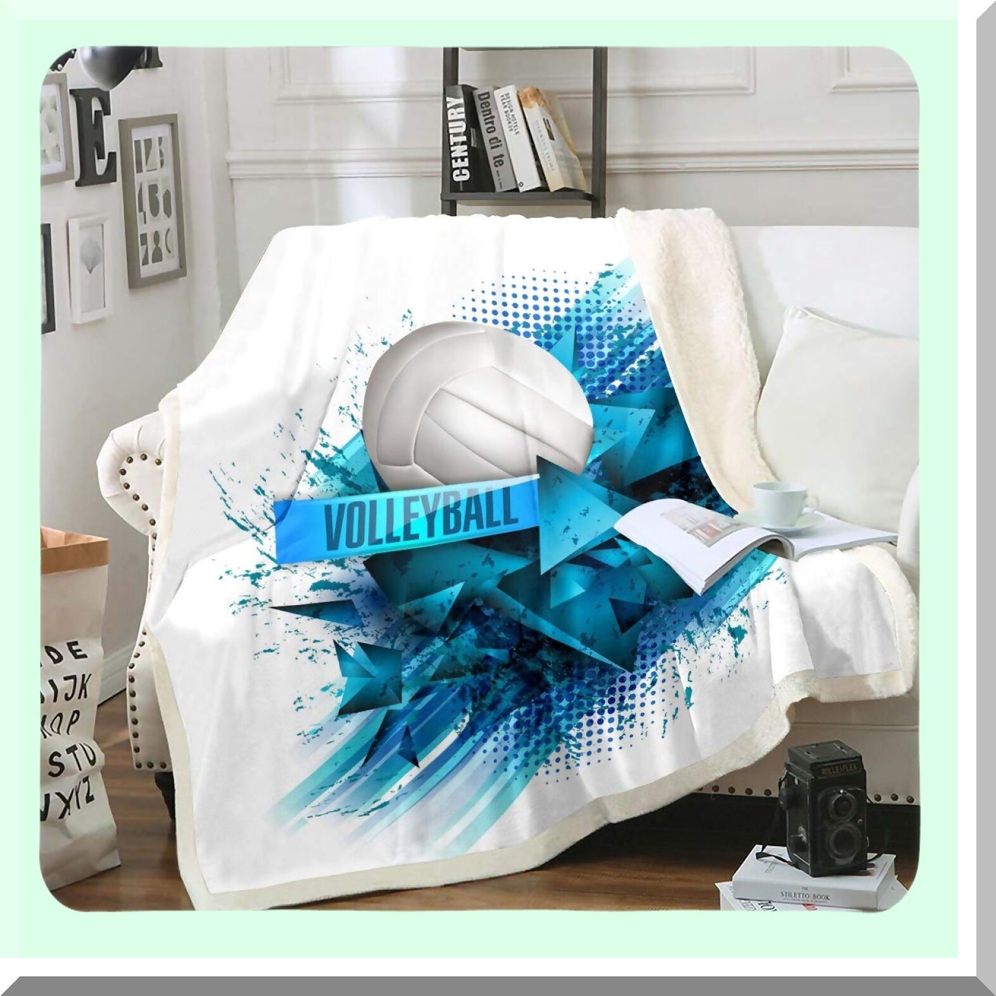 Volleyball Vibes Sherpa Throw - 3D Ball Pattern Fleece Blanket for Couch, Bed, Sofa - Sports Theme Decor, Geometric Stripe, 50"x60""