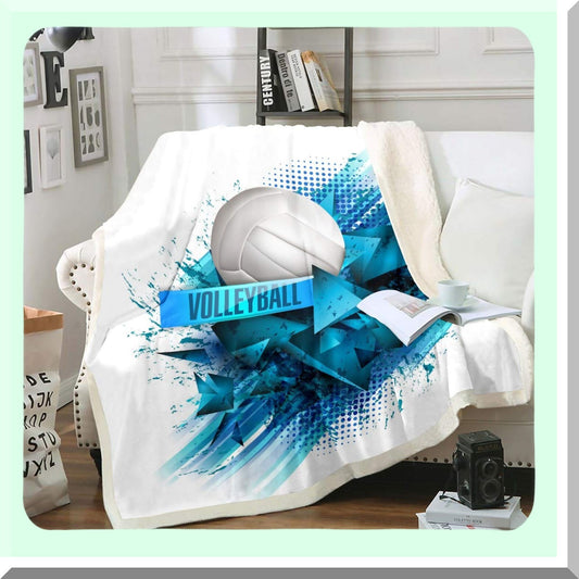 Volleyball Vibes Sherpa Throw - 3D Ball Pattern Fleece Blanket for Couch, Bed, Sofa - Sports Theme Decor, Geometric Stripe, 50"x60""