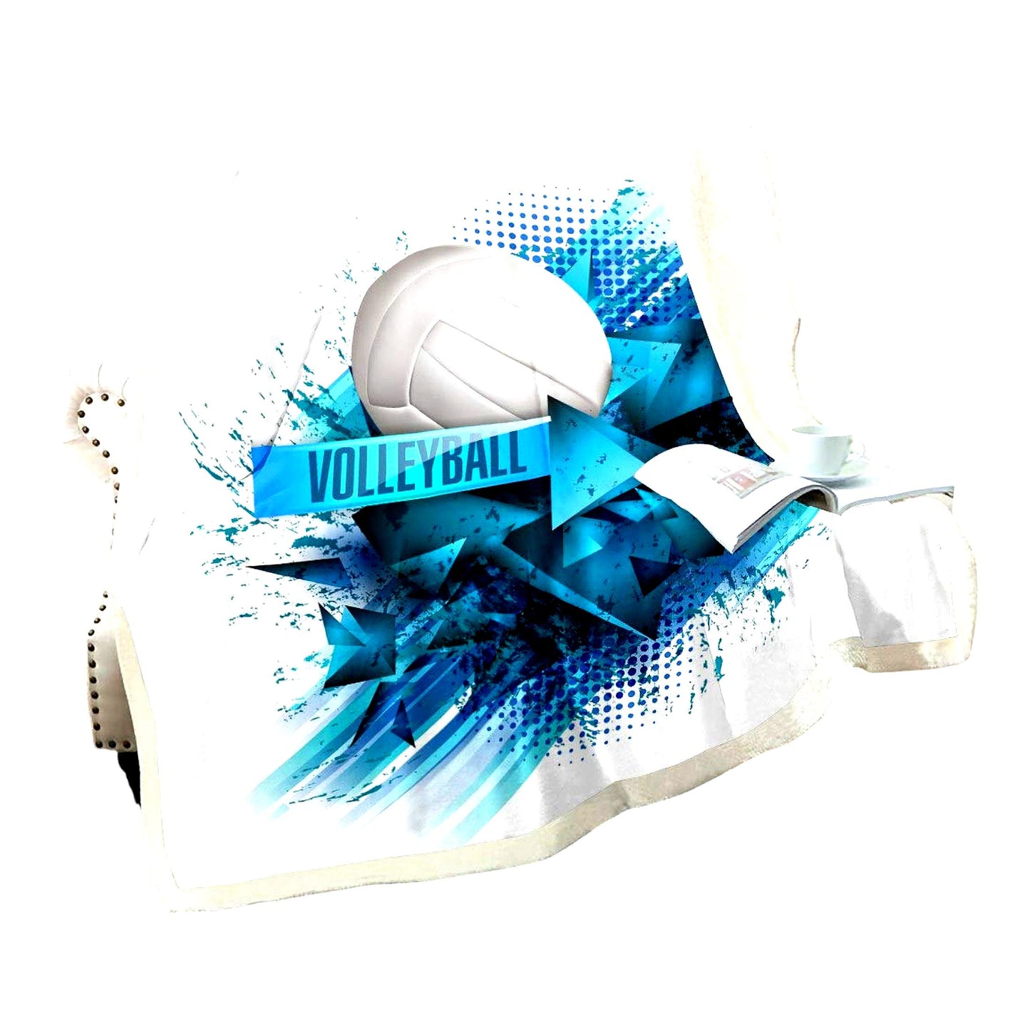 Volleyball Vibes Sherpa Throw - 3D Ball Pattern Fleece Blanket for Couch, Bed, Sofa - Sports Theme Decor, Geometric Stripe, 50"x60""