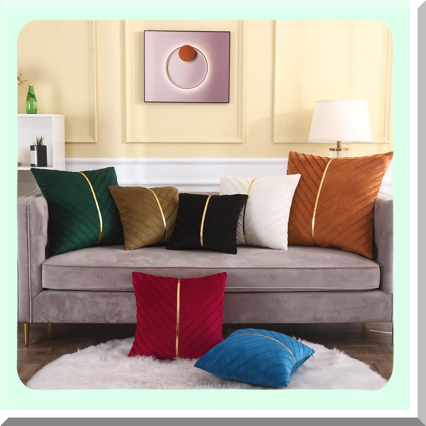 Luxury Gray Velvet Gold Leather Pillow Covers - Set of 2 | Modern Decorative Couch Pillowcases for Living Room Bedroom Sofa Bed - 20x20 inch