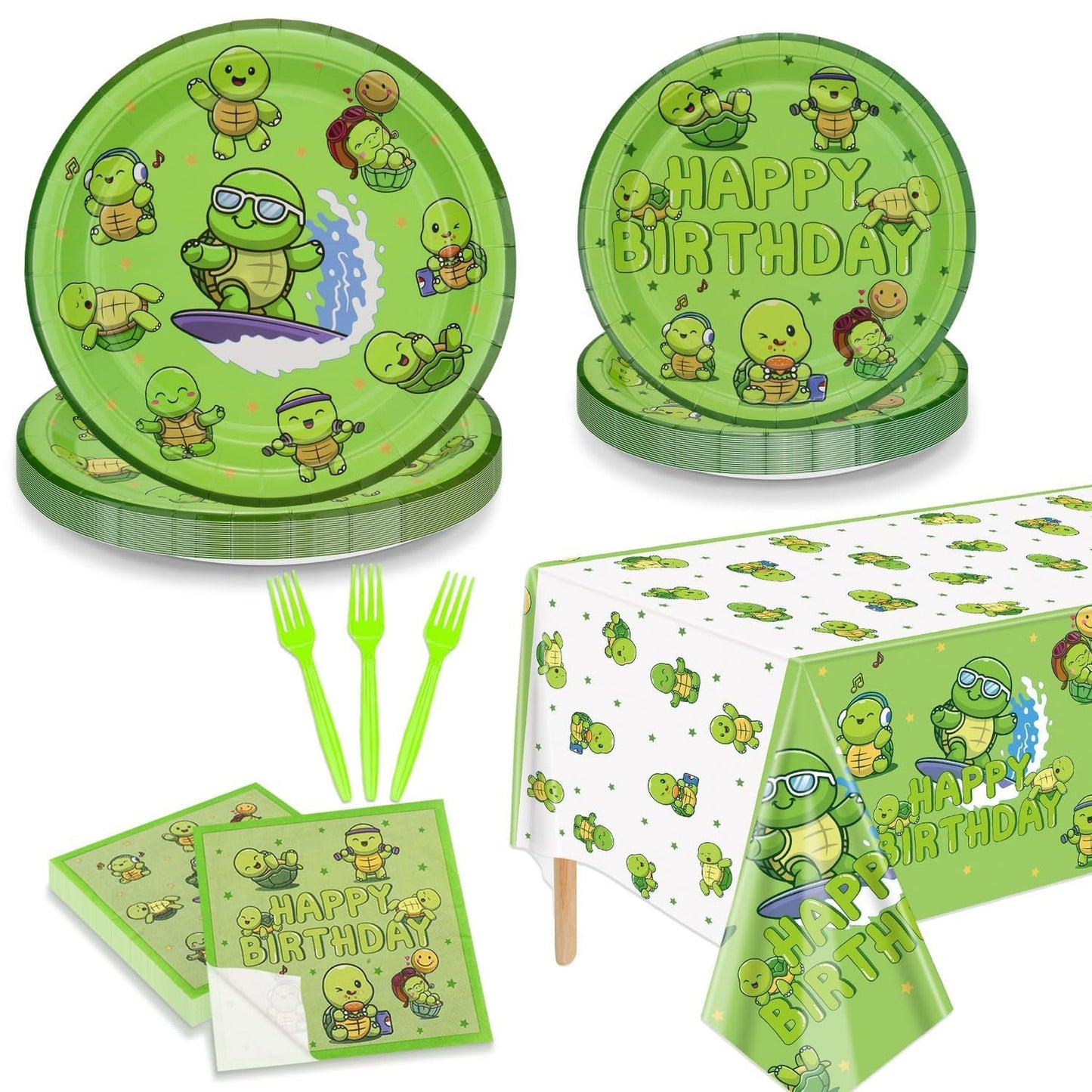 TurtleTastic Party Pack - 81Pcs Turtle Theme Plates, Napkins, Tablecloth for Under the Sea Birthday Baby Shower Boys Girls Party Supplies, Serves 20