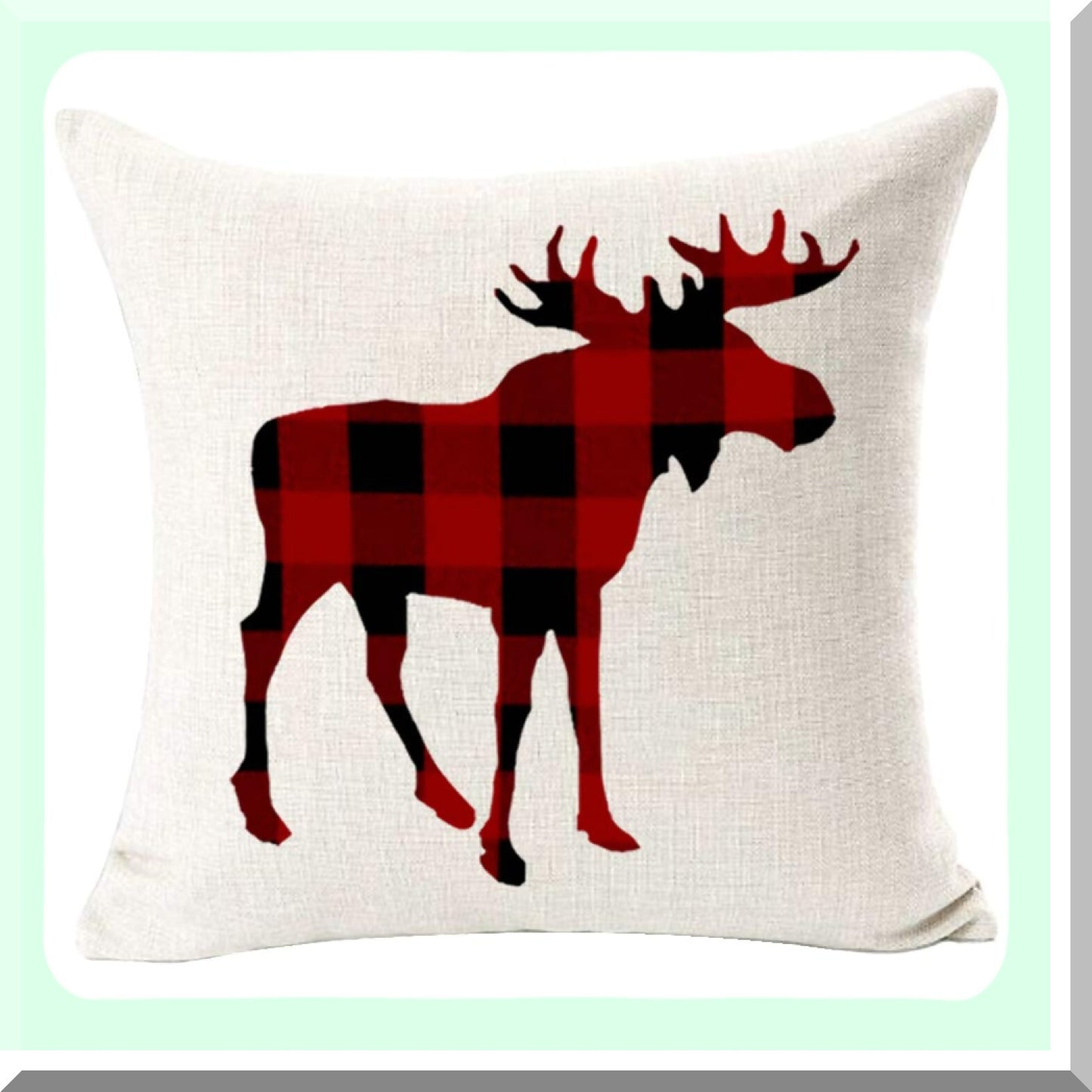 Retro Vintage Buffalo Plaid Winter Pillowcase Set - Moose Elk Bear Decorative Cushion Cover Pack - Personalized Cotton Linen Throw Pillow Square 18x18"