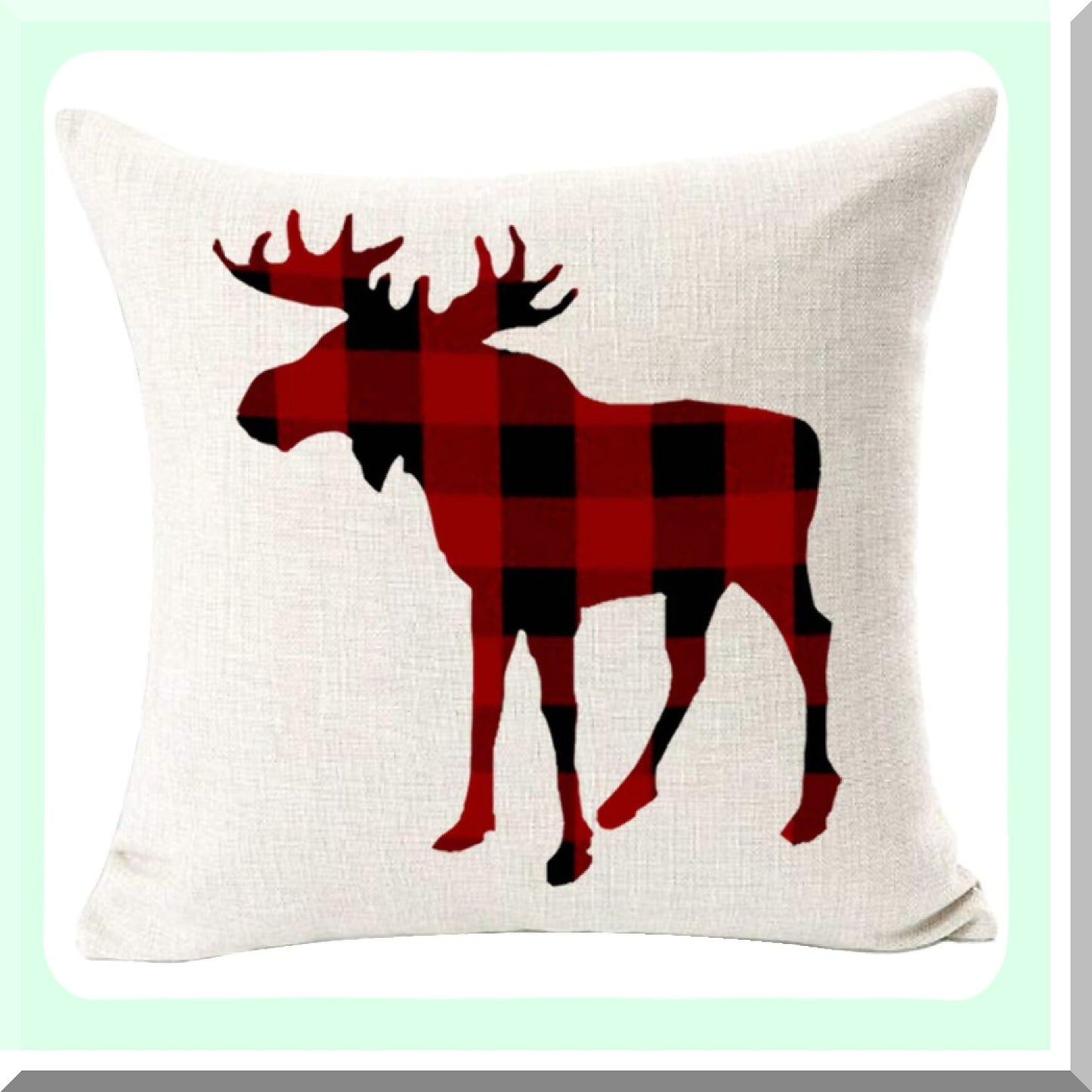 Retro Vintage Buffalo Plaid Winter Pillowcase Set - Moose Elk Bear Decorative Cushion Cover Pack - Personalized Cotton Linen Throw Pillow Square 18x18"