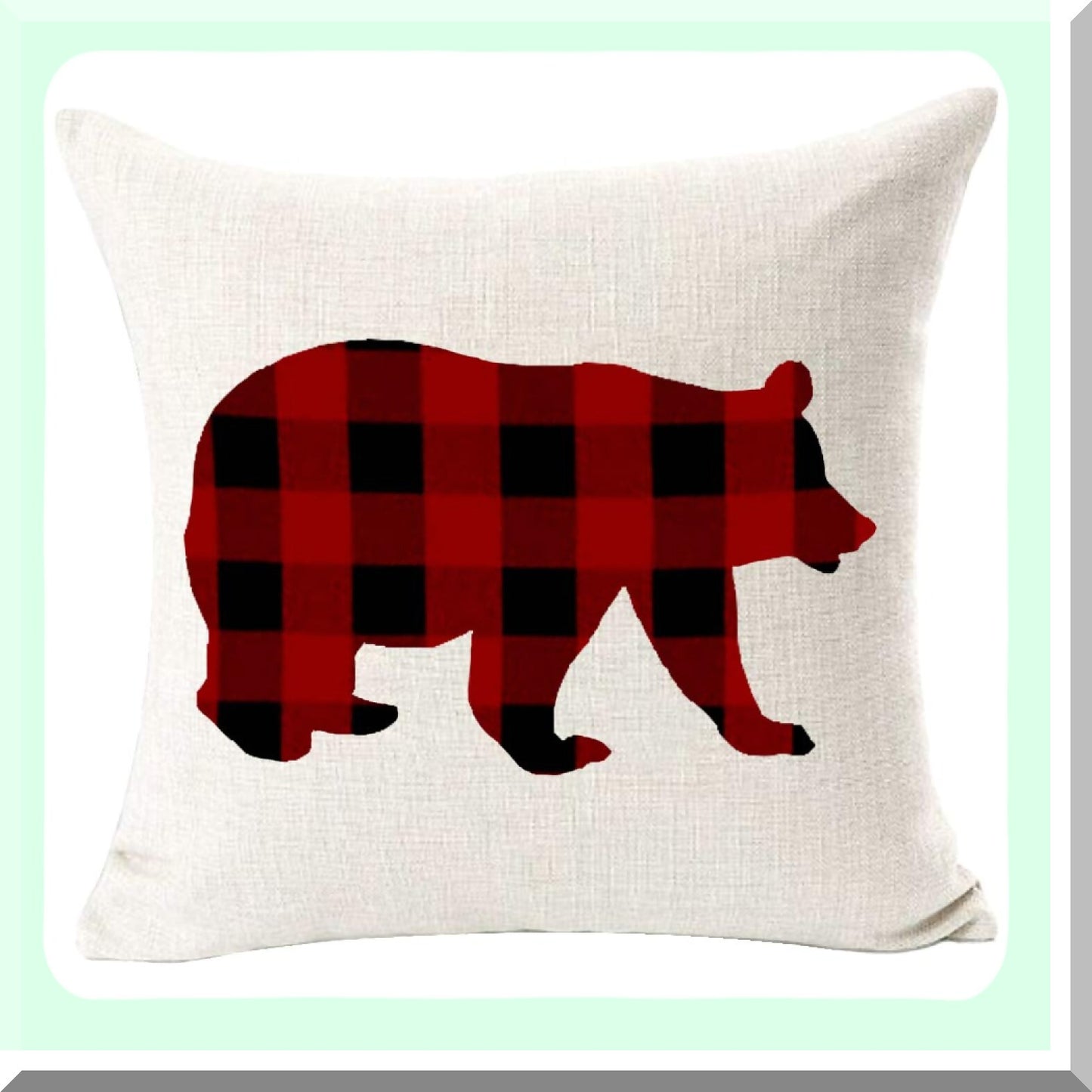 Retro Vintage Buffalo Plaid Winter Pillowcase Set - Moose Elk Bear Decorative Cushion Cover Pack - Personalized Cotton Linen Throw Pillow Square 18x18"