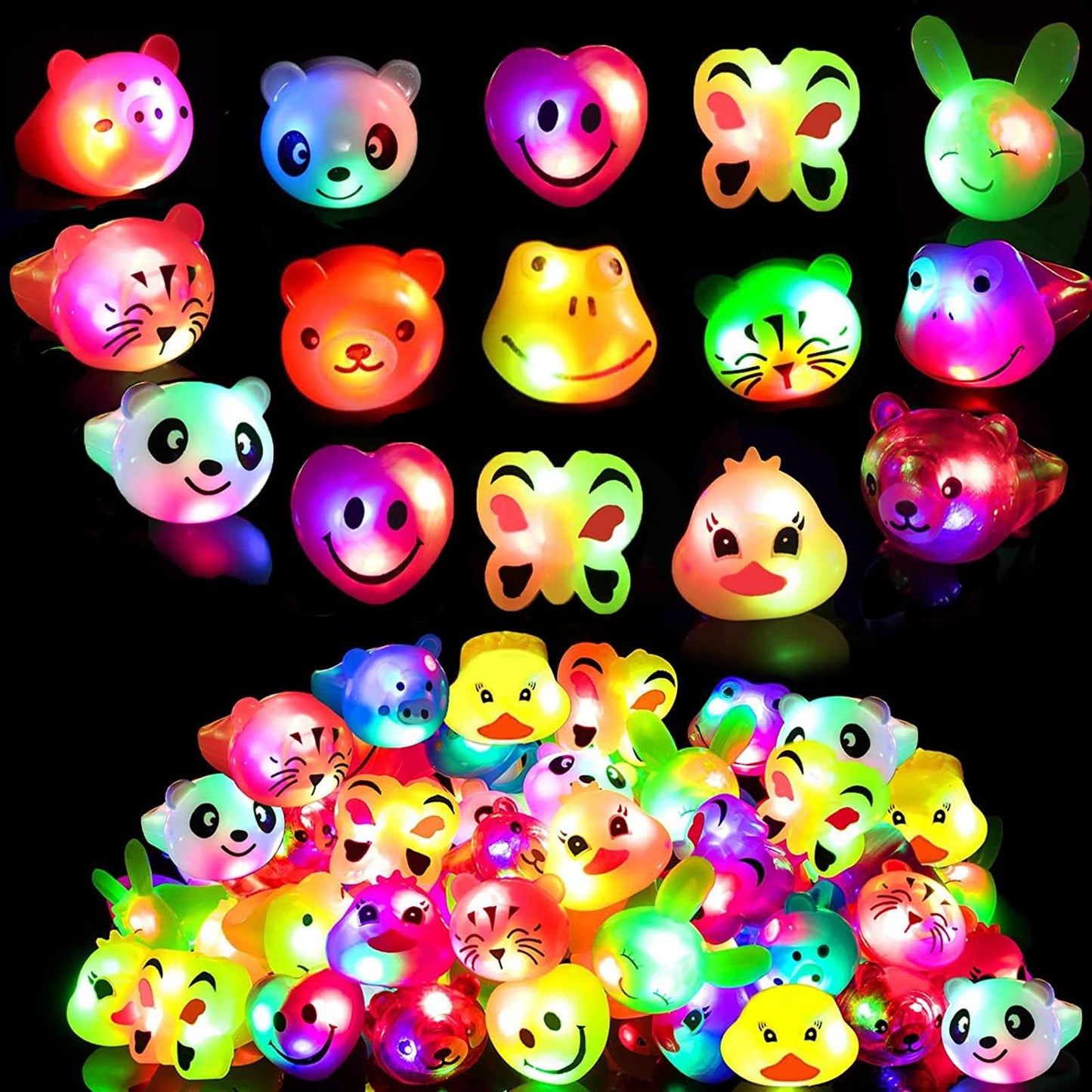 GlowBump LED Ring Set - Colorful Flashing Jelly Rings for Adults & Kids - Novelty Party Favors - Bachelorette Concert Gift - 99 Pcs