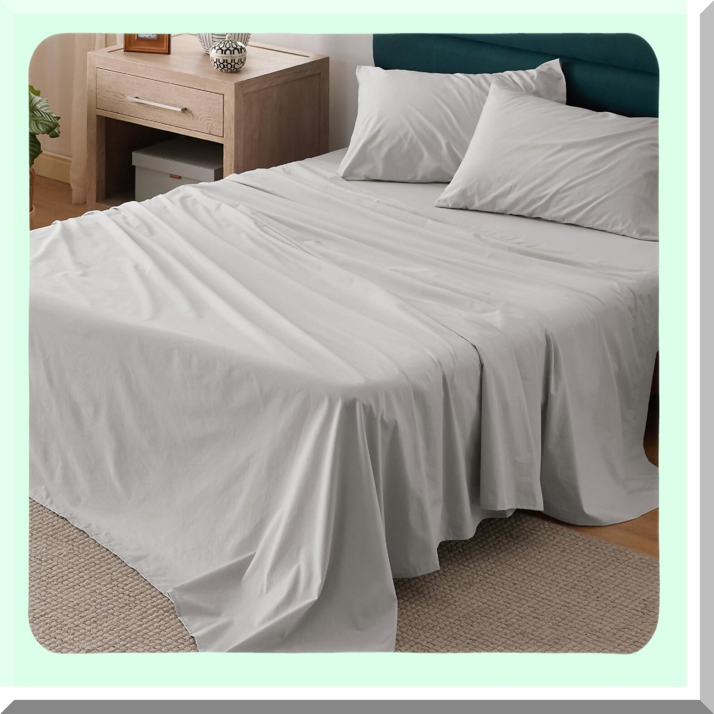 CoolCotton Percale Queen Sheet Set - Breathable Grey Bedding with Deep Pocket, Soft Cooling Sheets for Queen Size Bed, 100% Cotton 4 Piece Set