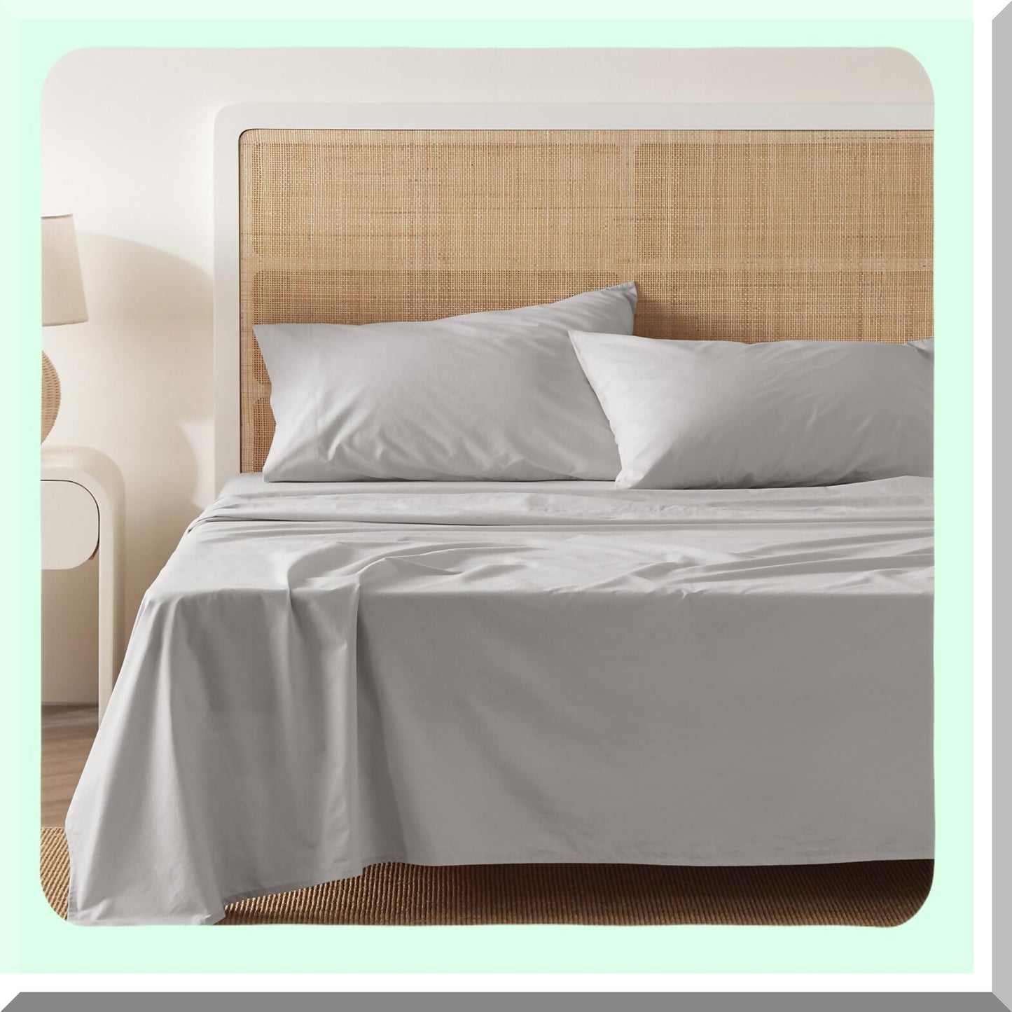 CoolCotton Percale Queen Sheet Set - Breathable Grey Bedding with Deep Pocket, Soft Cooling Sheets for Queen Size Bed, 100% Cotton 4 Piece Set