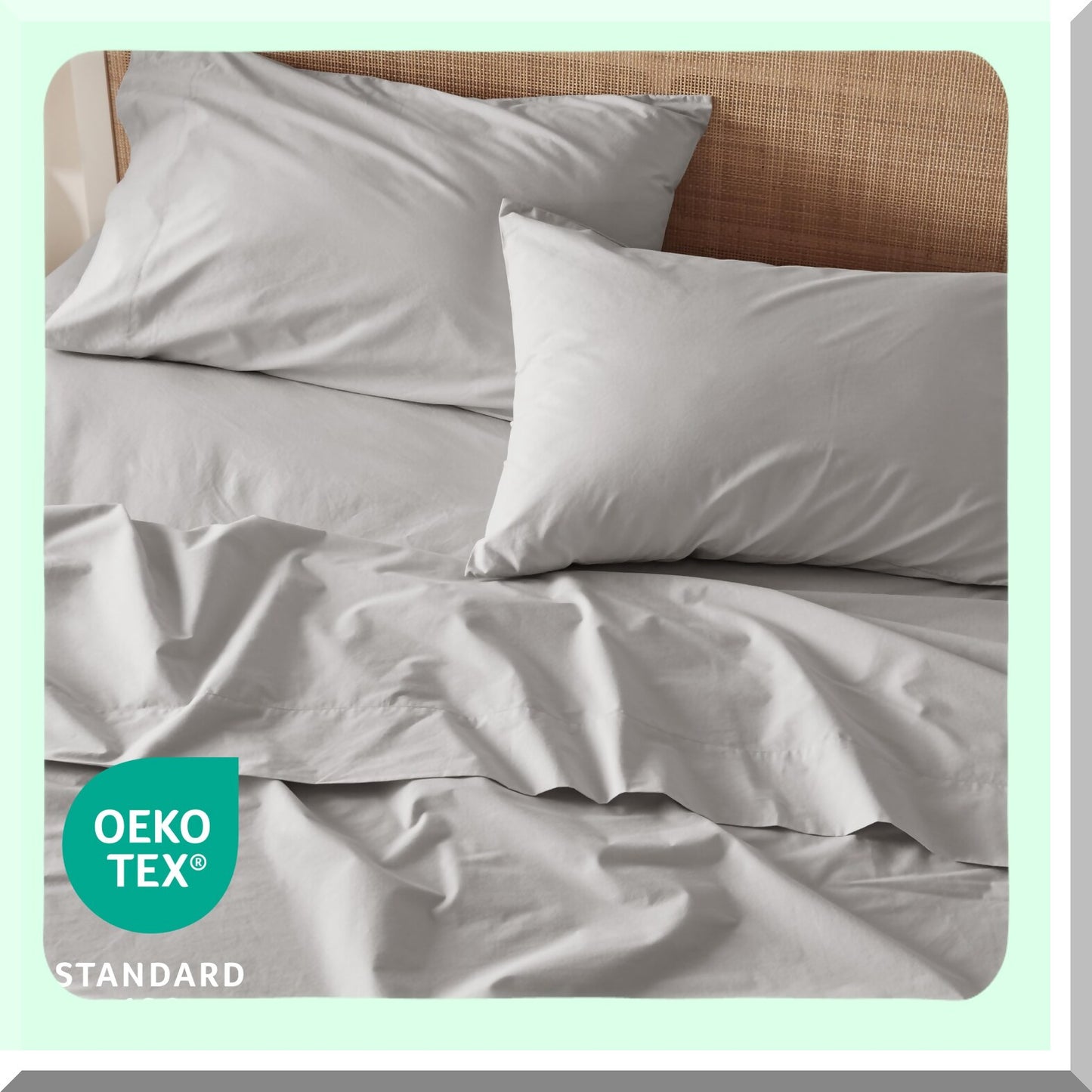 CoolCotton Percale Queen Sheet Set - Breathable Grey Bedding with Deep Pocket, Soft Cooling Sheets for Queen Size Bed, 100% Cotton 4 Piece Set