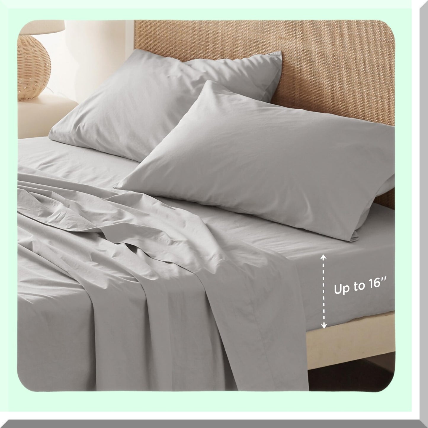 CoolCotton Percale Queen Sheet Set - Breathable Grey Bedding with Deep Pocket, Soft Cooling Sheets for Queen Size Bed, 100% Cotton 4 Piece Set