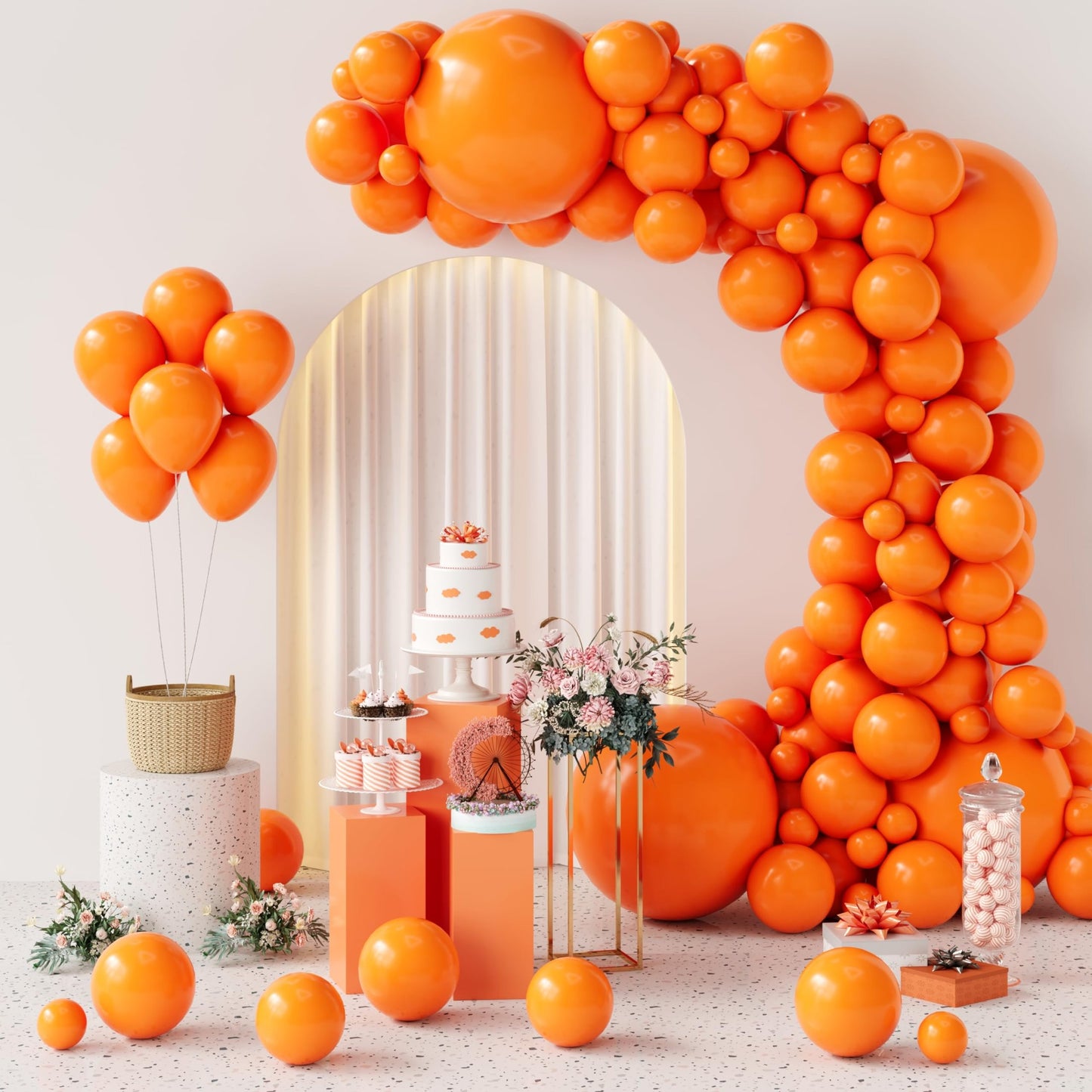Orange Burst Balloon Garland Kit - 154pcs of Different Sizes (5/10/12/18 Inch) for Wedding, Baby Shower, Birthday, and Bridal Shower Decorations.
