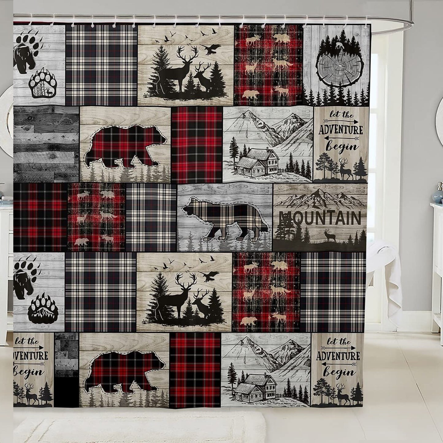 Rustic Cabin Shower Curtain 72x72 Woodland Wildlife
