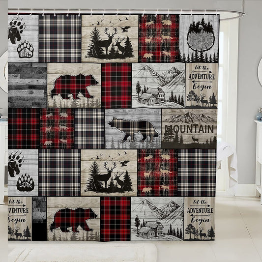 Rustic Cabin Shower Curtain 72x72 Woodland Wildlife