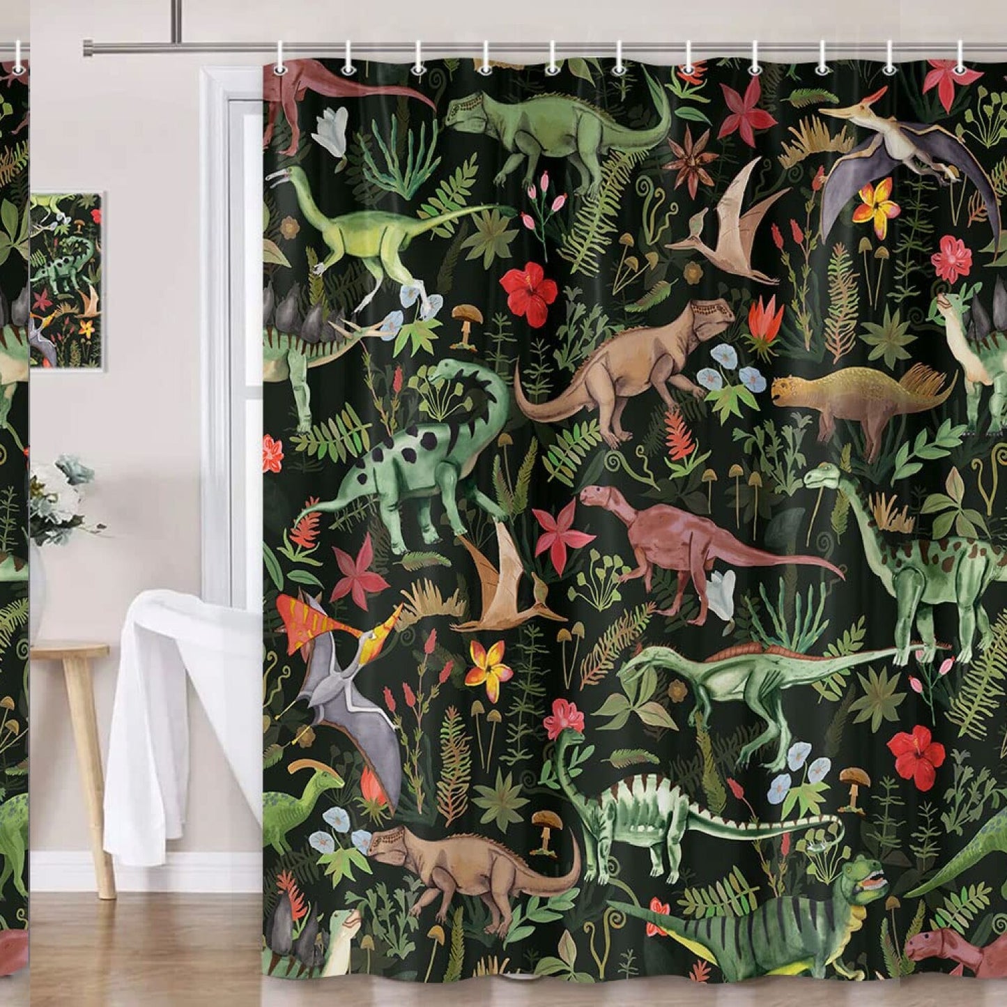 Dinosaur Kids Shower Curtain 72x72in with Hooks