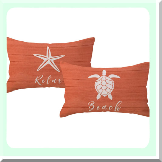 Seaturtle Starfish Coastal Beach House Decor Pillow Covers - Set of 2 Ocean Theme Rectangular Cushion Covers for Couch Sofa - 12 x 20 Inch Summer Decorative