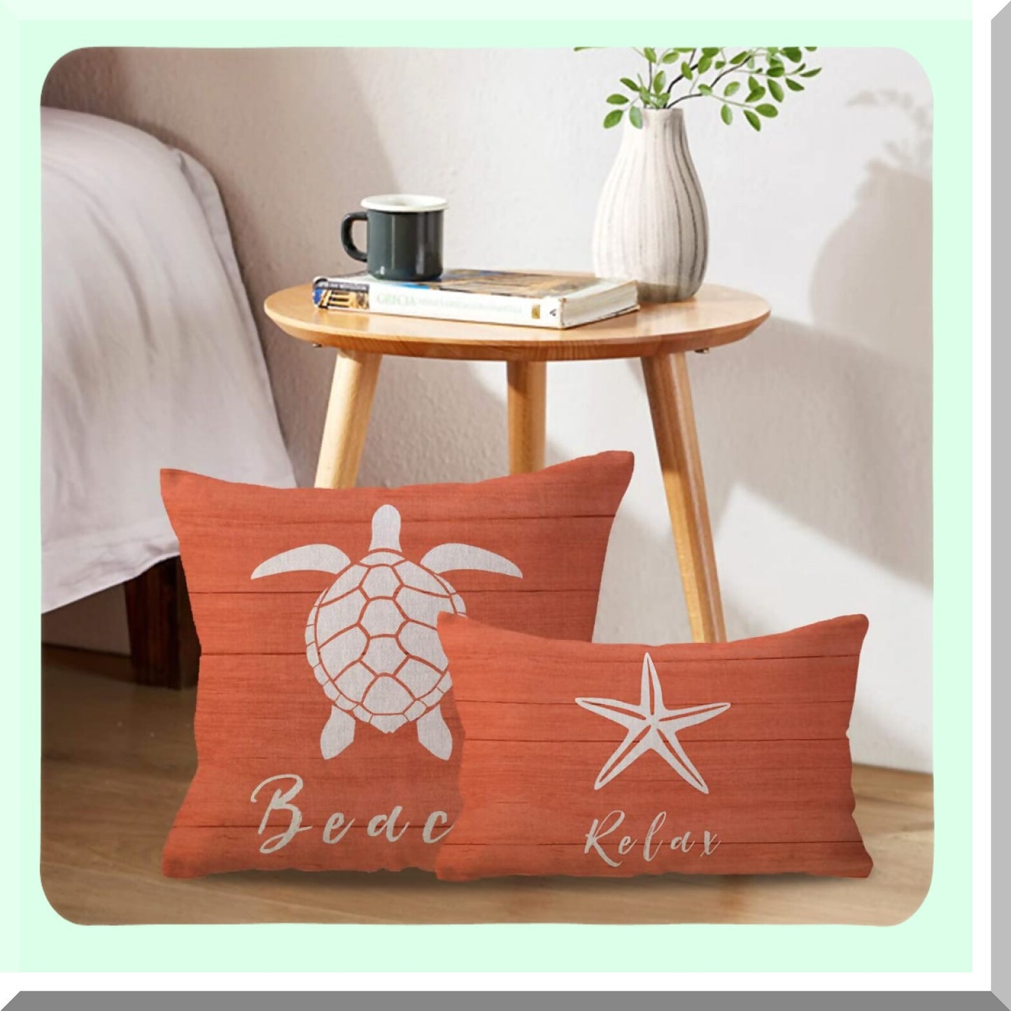 Seaturtle Starfish Coastal Beach House Decor Pillow Covers - Set of 2 Ocean Theme Rectangular Cushion Covers for Couch Sofa - 12 x 20 Inch Summer Decorative