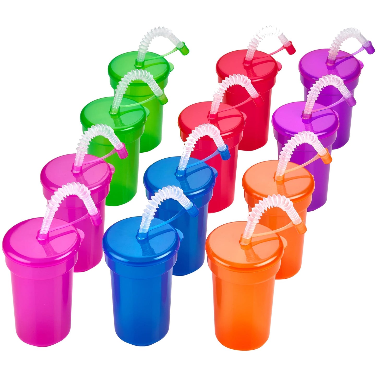 ColorSplash Sipper Cups - 6 Oz. (12 Pack) - Vibrant, Leak-Proof Cups with Lids & Straws for School Events, Themed Parties, Birthdays - Party Supplies