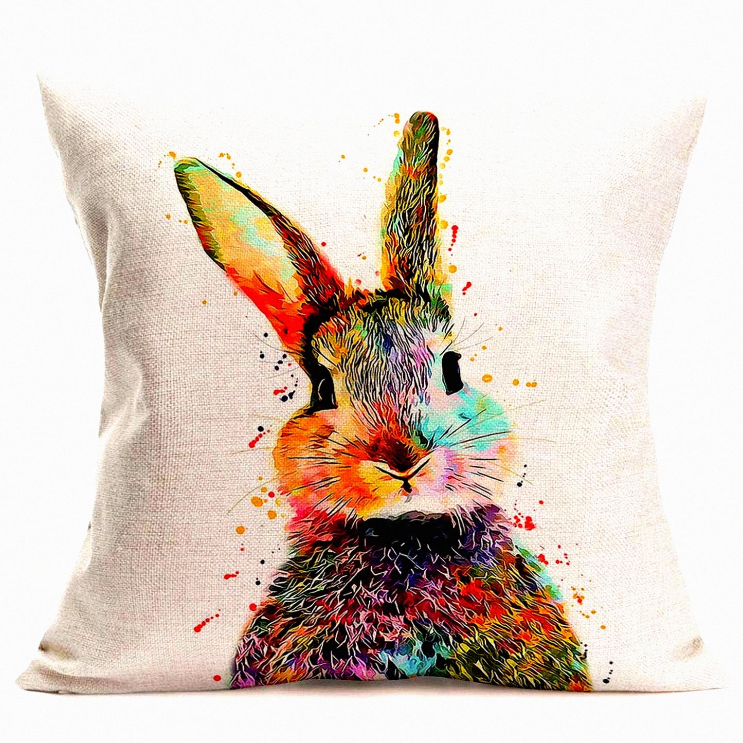 Animal Charm Cotton Linen Pillow Cover Set - Colorful Rabbit Design - Home Decor Cushion Cases for Sofa Couch - 18 x 18 Inch - Lovely Animals Theme