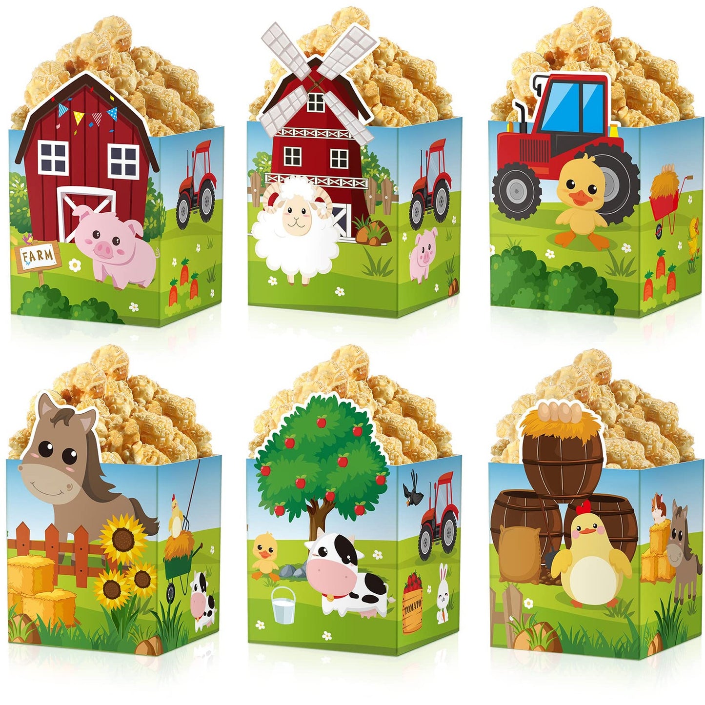 Farmhouse Fun Snack Boxes - Set of Farm Birthday Party Supplies for Kids! Perfect for Baby Showers & Treat Goodies. Celebrate with Farm Popcorn Boxes!