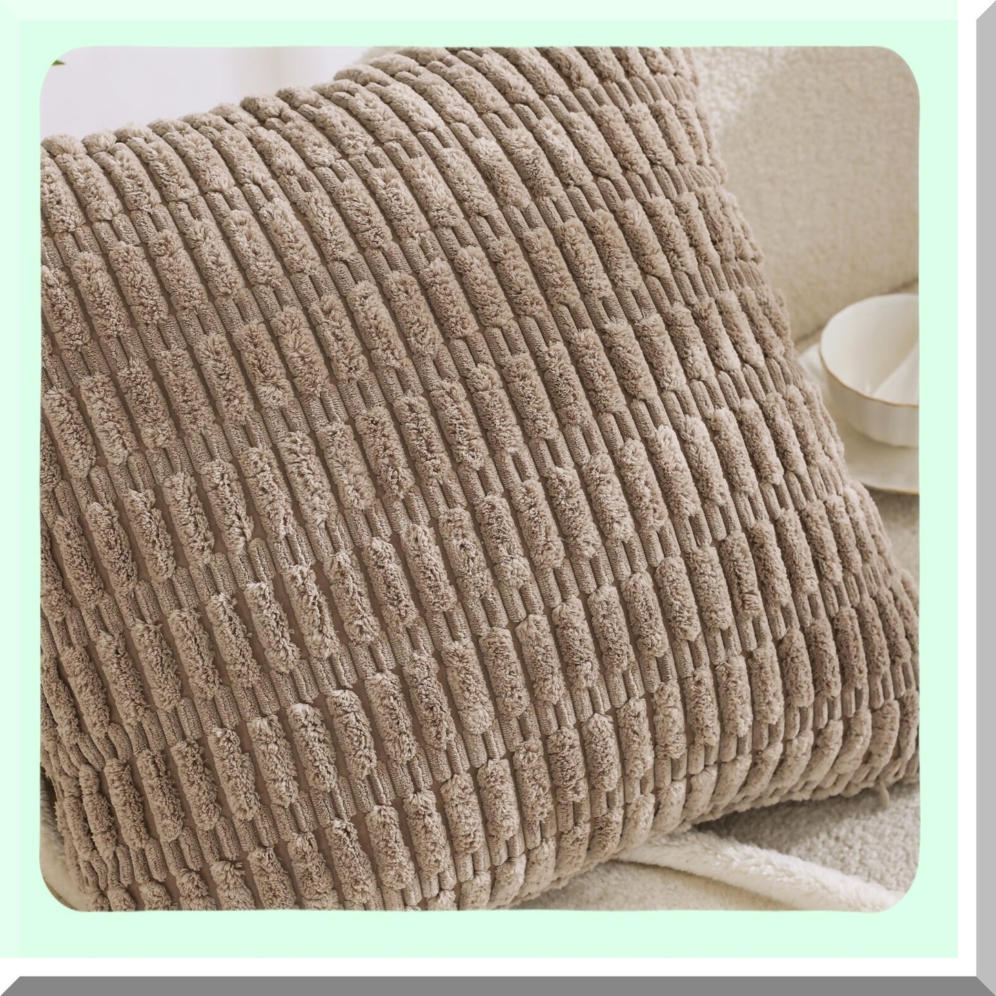 Winter Farmhouse Rustic Boho Decorative Pillow Covers - Set of 4 Neutral Soft Plush Striped Corduroy Cushion Cases for Living Room Couch Bed Sofa - 18x18 Square