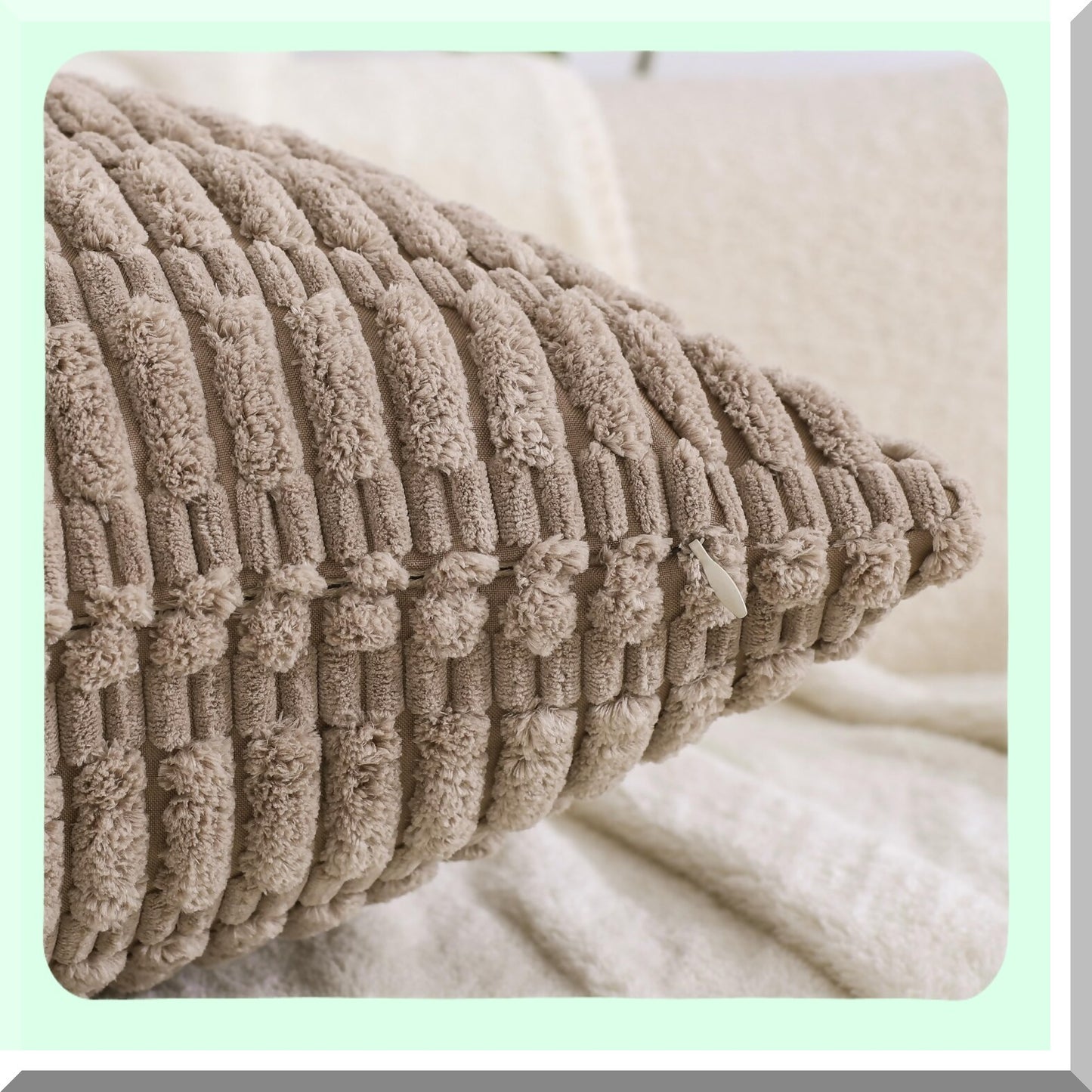 Winter Farmhouse Rustic Boho Decorative Pillow Covers - Set of 4 Neutral Soft Plush Striped Corduroy Cushion Cases for Living Room Couch Bed Sofa - 18x18 Square