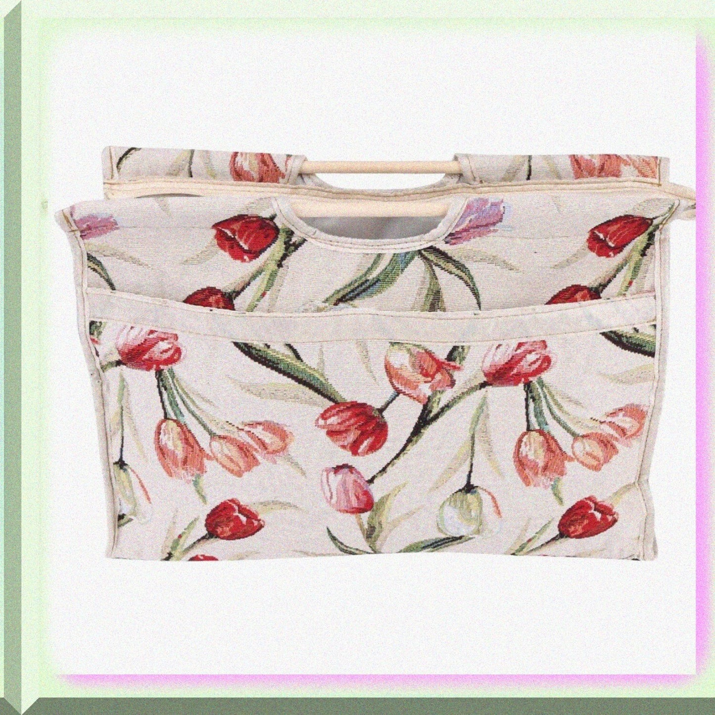 Knitting Tote Bag Red Flower 42x30x11cm