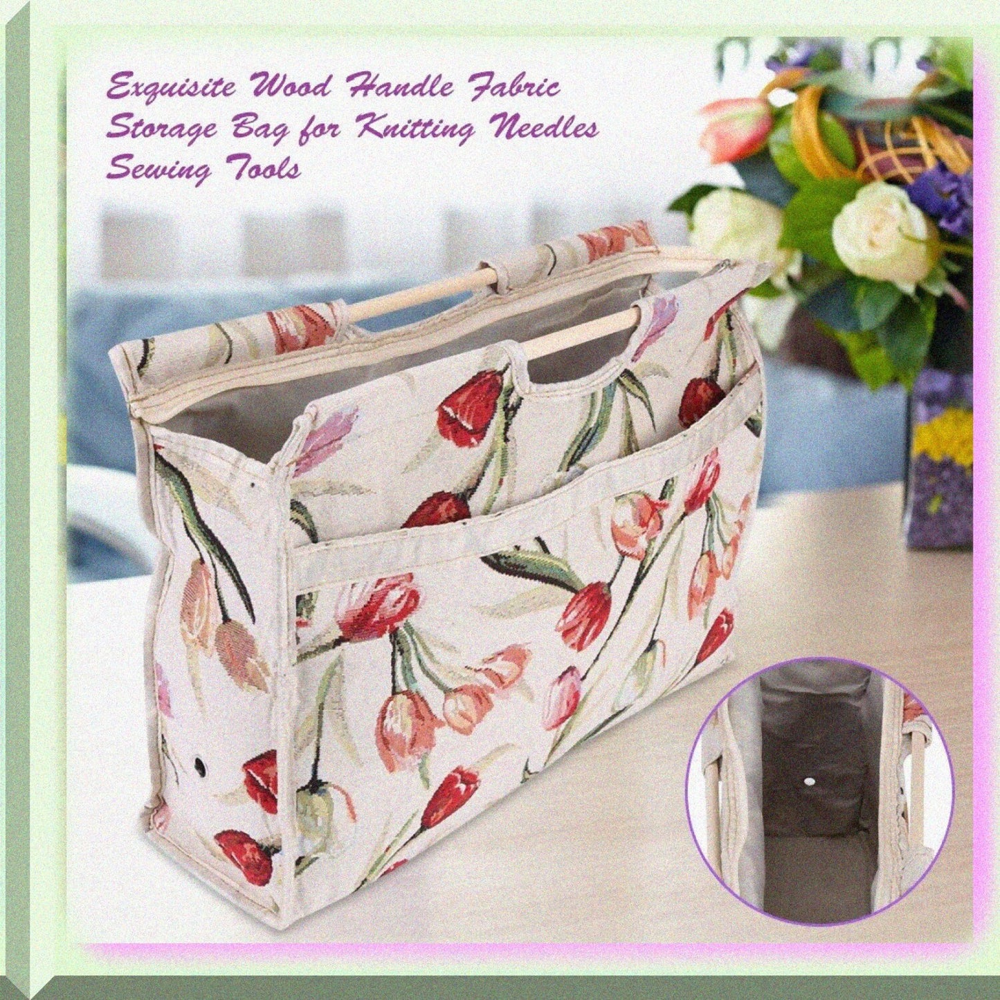 Knitting Tote Bag Red Flower 42x30x11cm