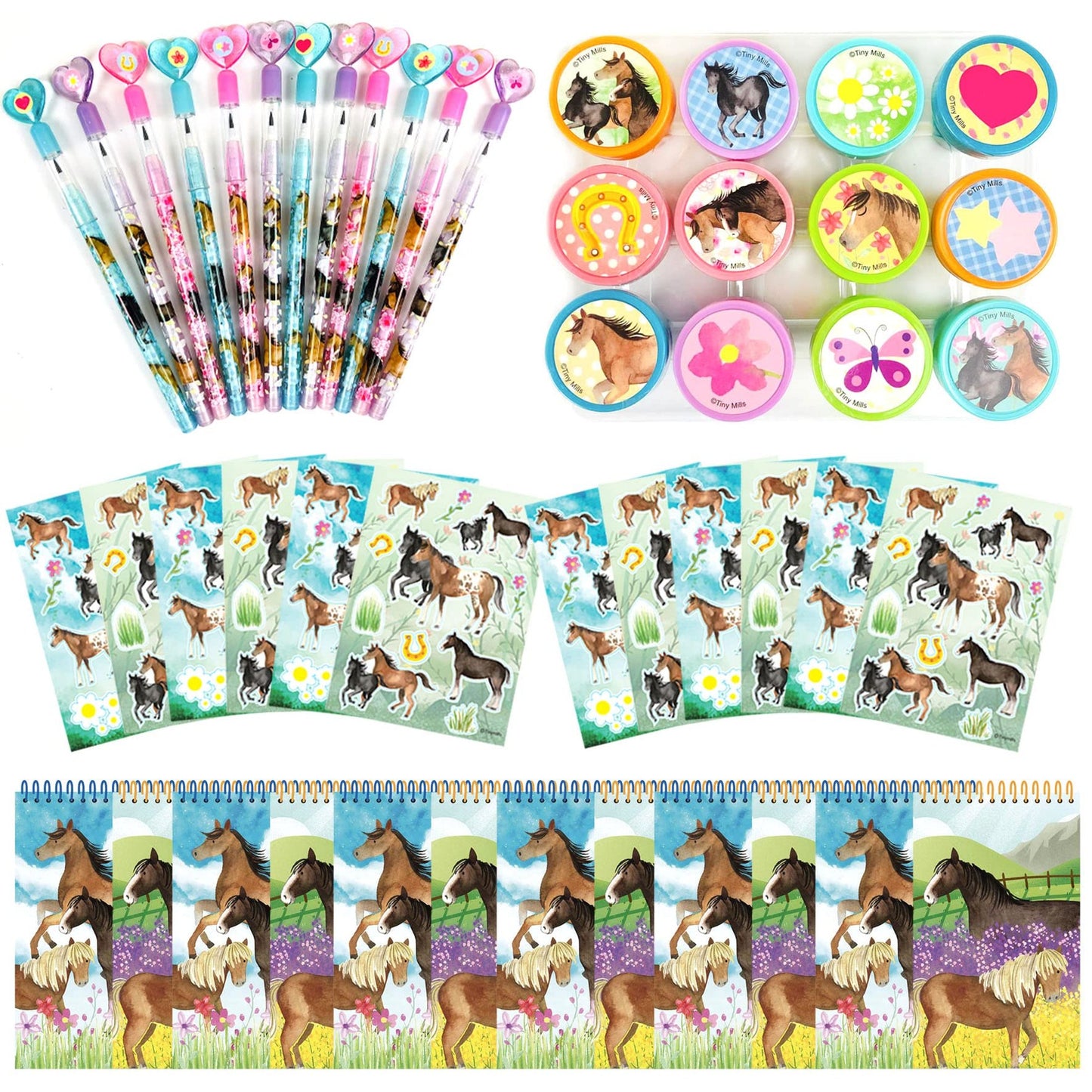 Horse Birthday Party Favor Set with Pencils, Stampers, Stickers, Notepads
