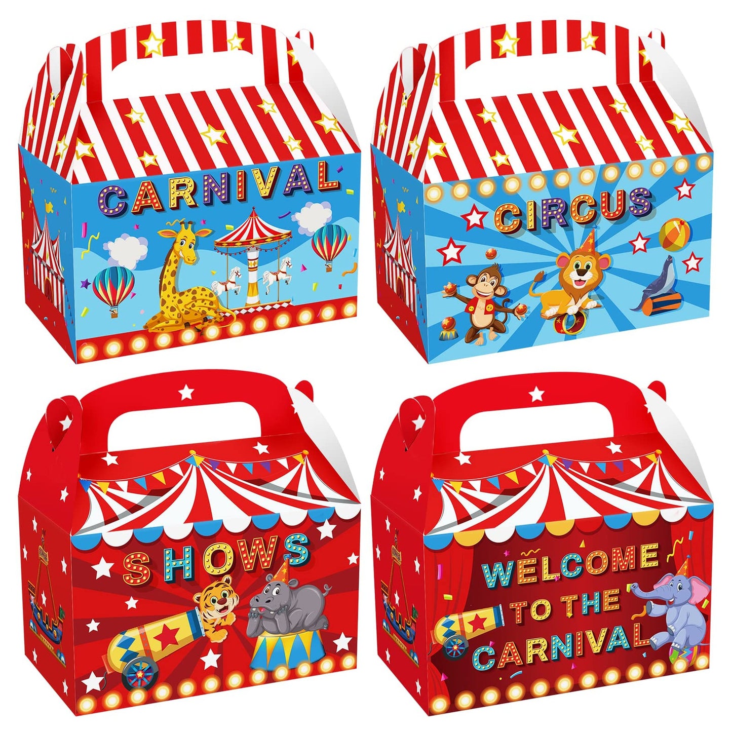 Circus Fun Treat Box Pack - Party Favor Goody Bags for Kids Birthday & Baby Shower Decorations - Cardboard Boxes Supplies for Circus Theme Parties