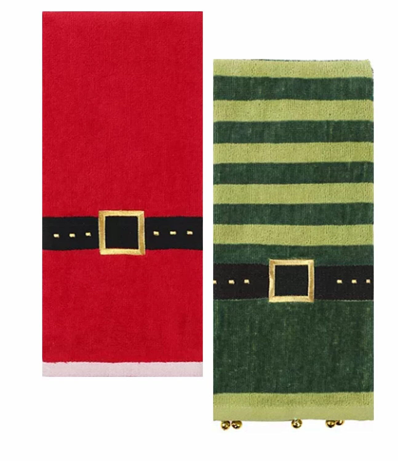 Set of 2 Holiday Elf Belt Hand Towels 16x25 Inches