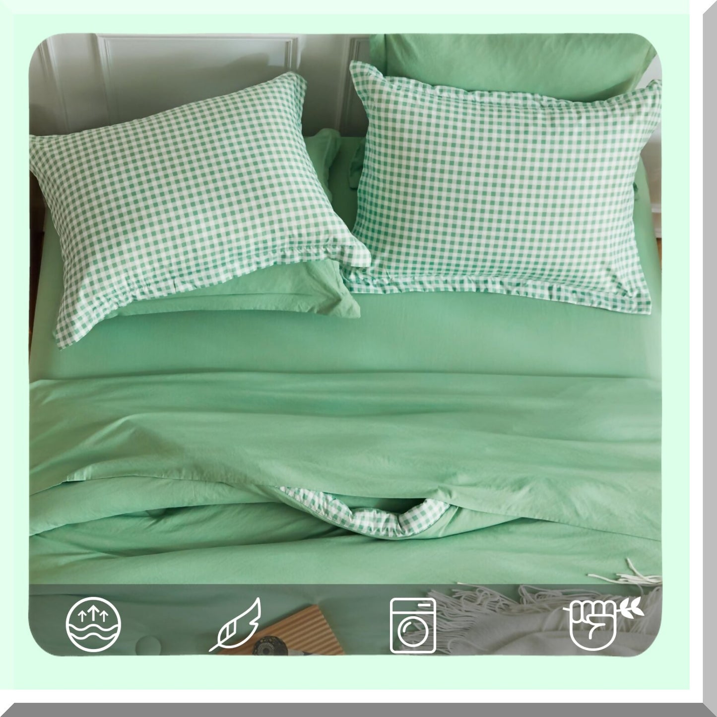 Green Buffalo Check Plaid 7-Piece Queen Comforter Set - Lightweight Soft Comforter with Pillow Shams and Sheets for Queen Size Bed