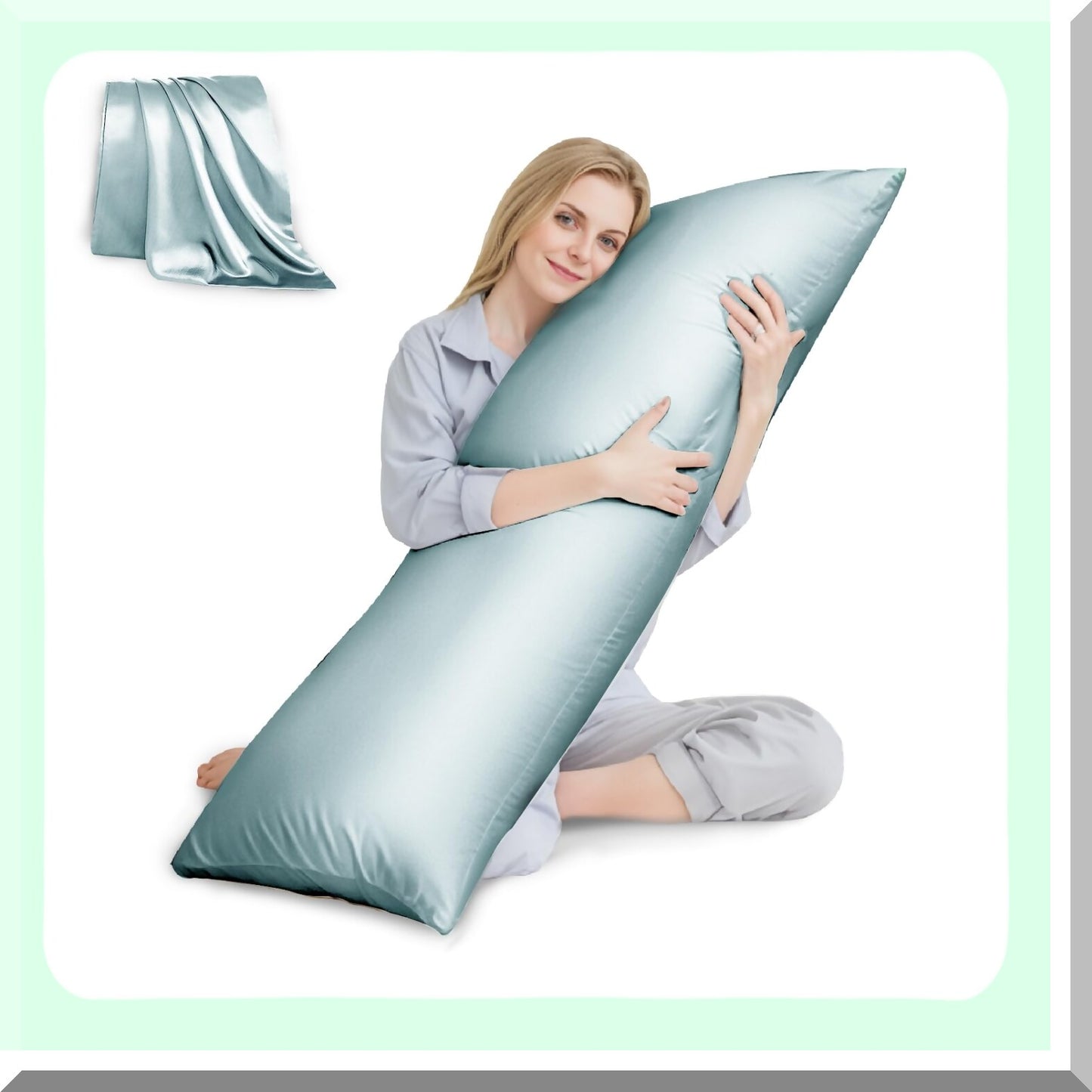 Cooling Comfort Body Pillow - Ice Blue 20"x54" - Long Pillow for Bed with Removable Cover - Breathable Body Pillows for Adults - Sleep Support