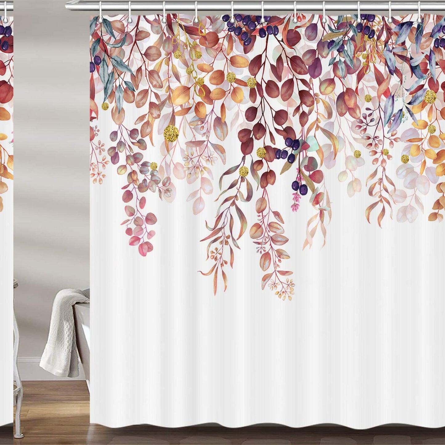 Fall Autumn Red Gold Leaves Fabric Shower Curtain 72x72