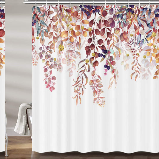 Fall Autumn Red Gold Leaves Fabric Shower Curtain 72x72