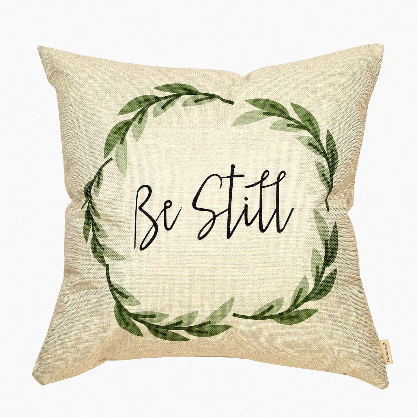 Vintage Farmhouse Be Still Green Olive Wreath Decorative Pillow Case - Rustic Spring Summer Home Decor Cushion Cover for Sofa Couch, 18 x 18 in