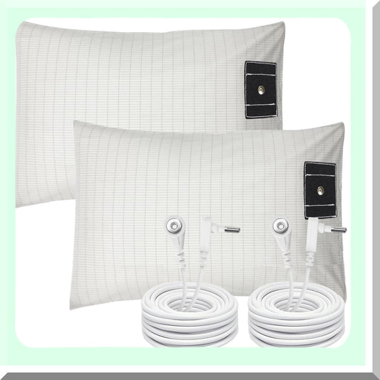 Grounding Comfort Cotton Pillowcase Set - Inflammation Reduction Sleep Therapy - Conductive Pillow Cover with Grounding Cord - 2PCS 20"30"