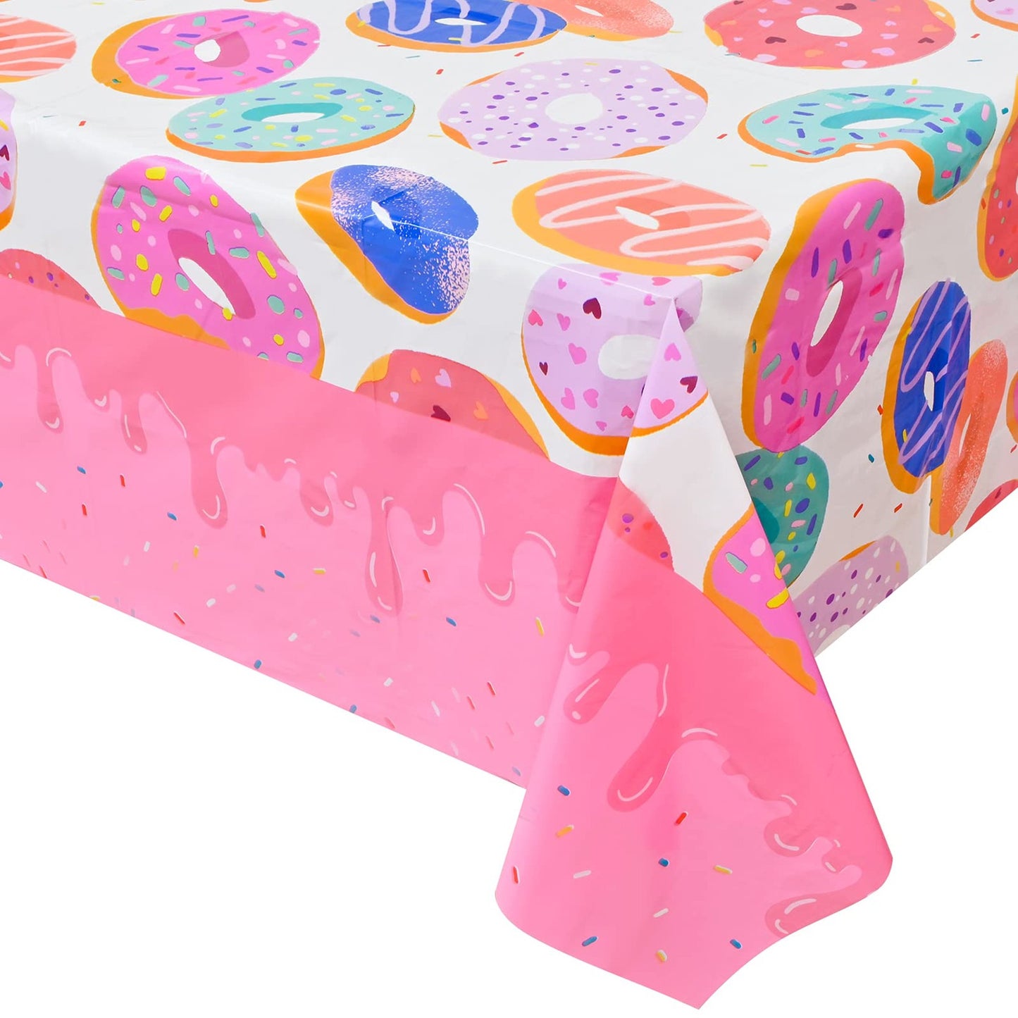 Donut Time Tablecloth Set - 2 Pcs Donut Dessert Plastic Table Cover - 87 x 51 Inches - Party Table Covers for Birthday Decorations