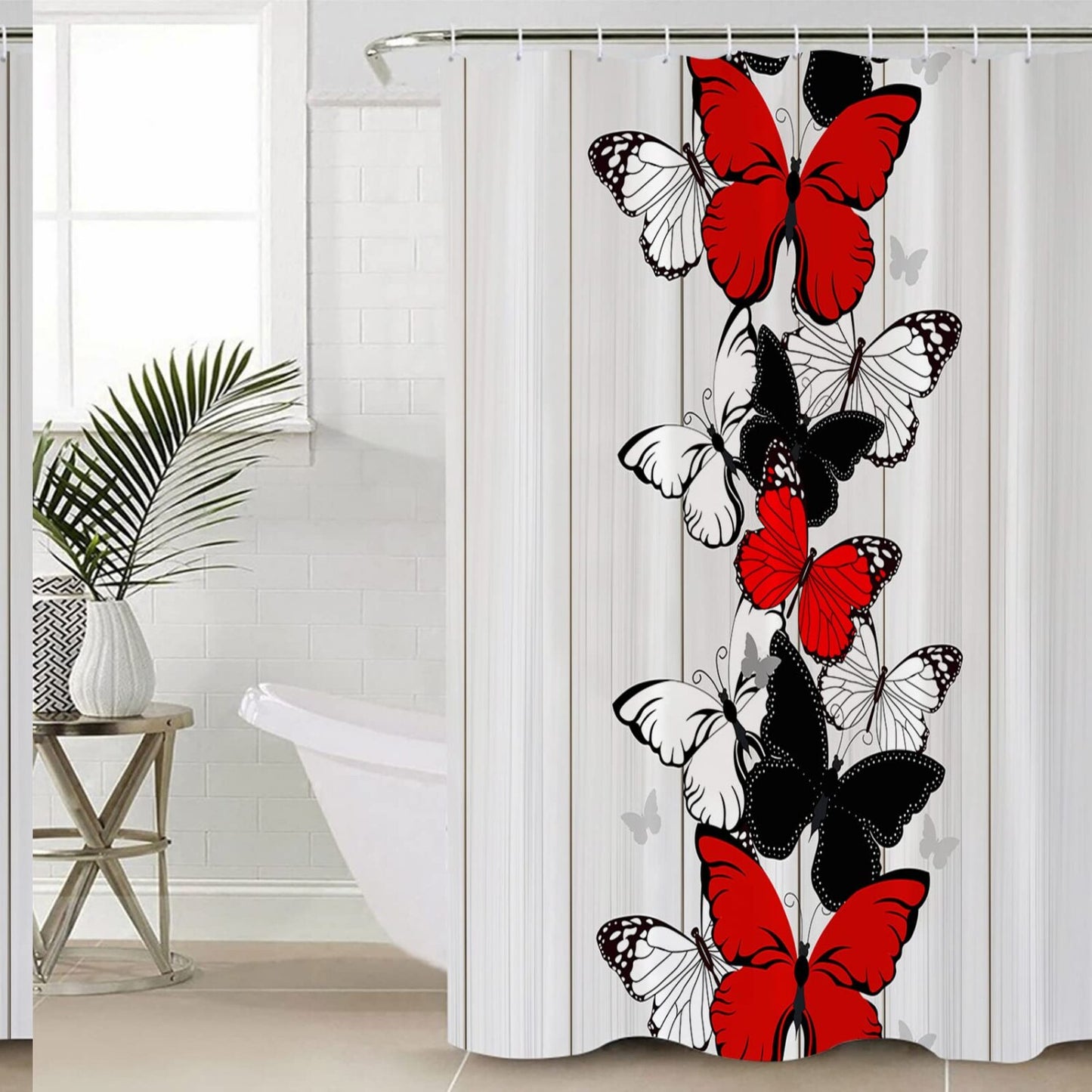 Red Black White Butterfly Shower Curtain 48x72 inch