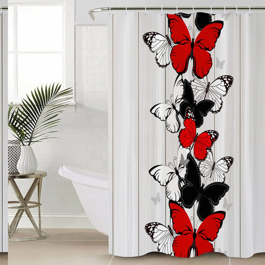 Red Black White Butterfly Shower Curtain 48x72 inch