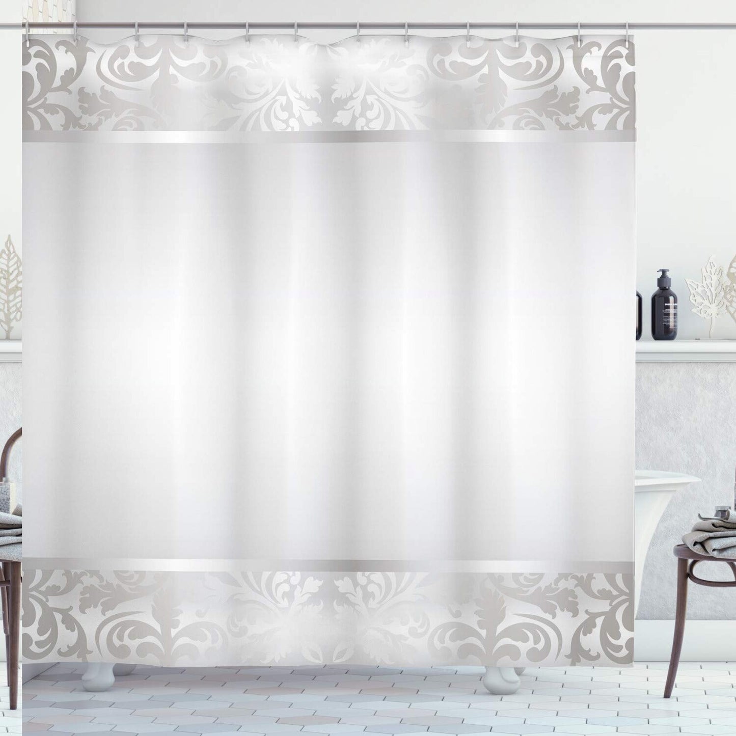 Grey Shower Curtain with Rococo Style Framework Ornaments 69" x 70"
