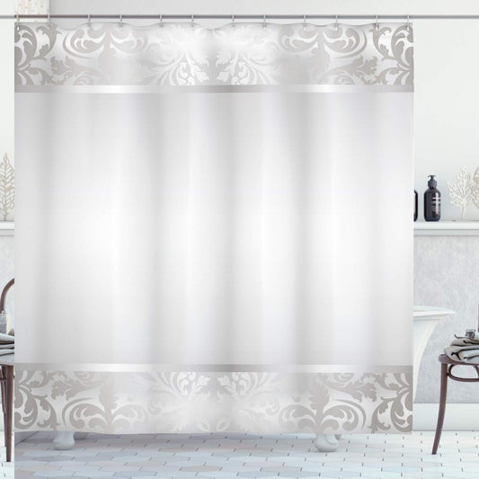 Grey Shower Curtain with Rococo Style Framework Ornaments 69" x 70"