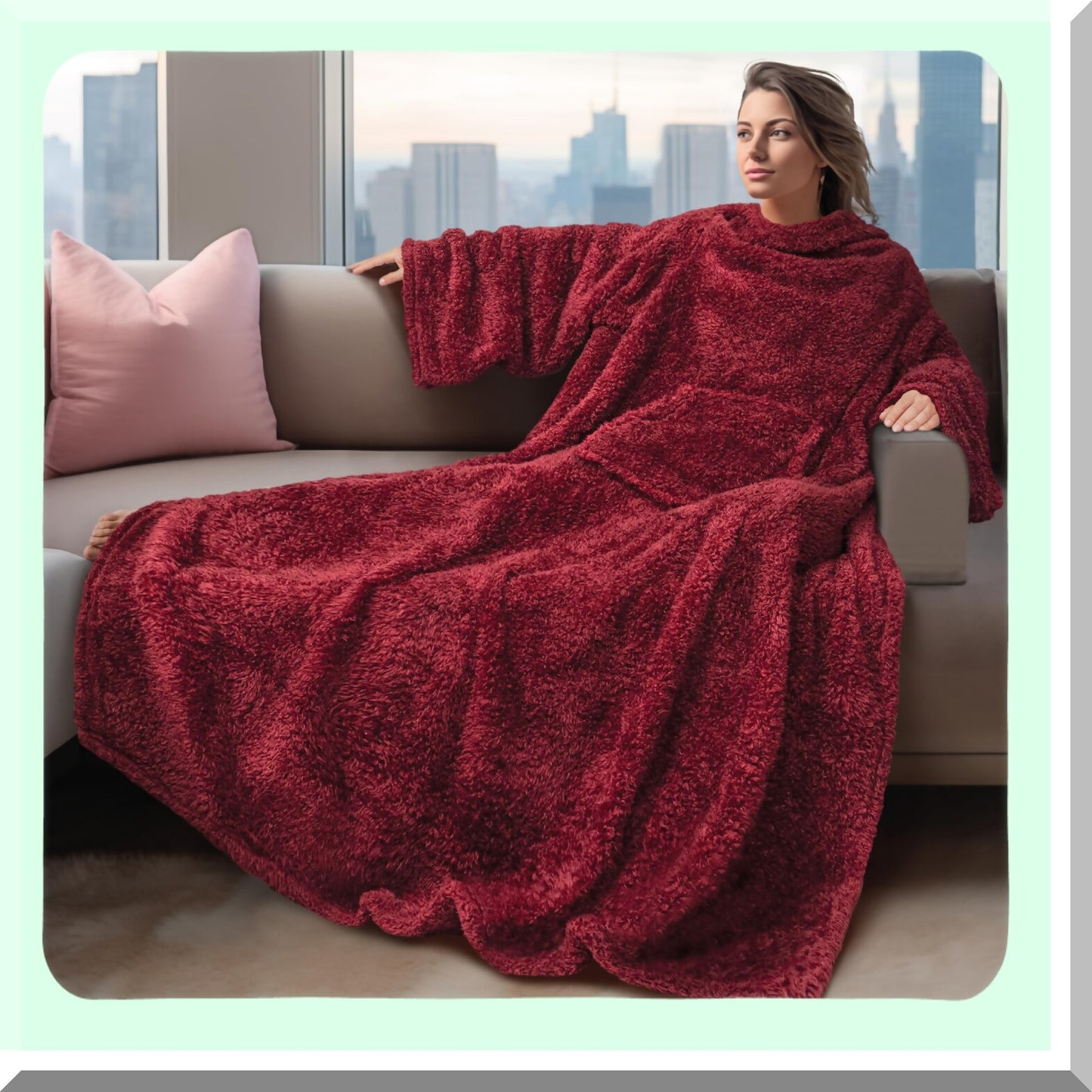 CozySleeve Sherpa Fleece Blanket - Plush, Soft, and Warm Snuggle Throw for Adults - Perfect Gift for Mom or Wife - Burgundy Red